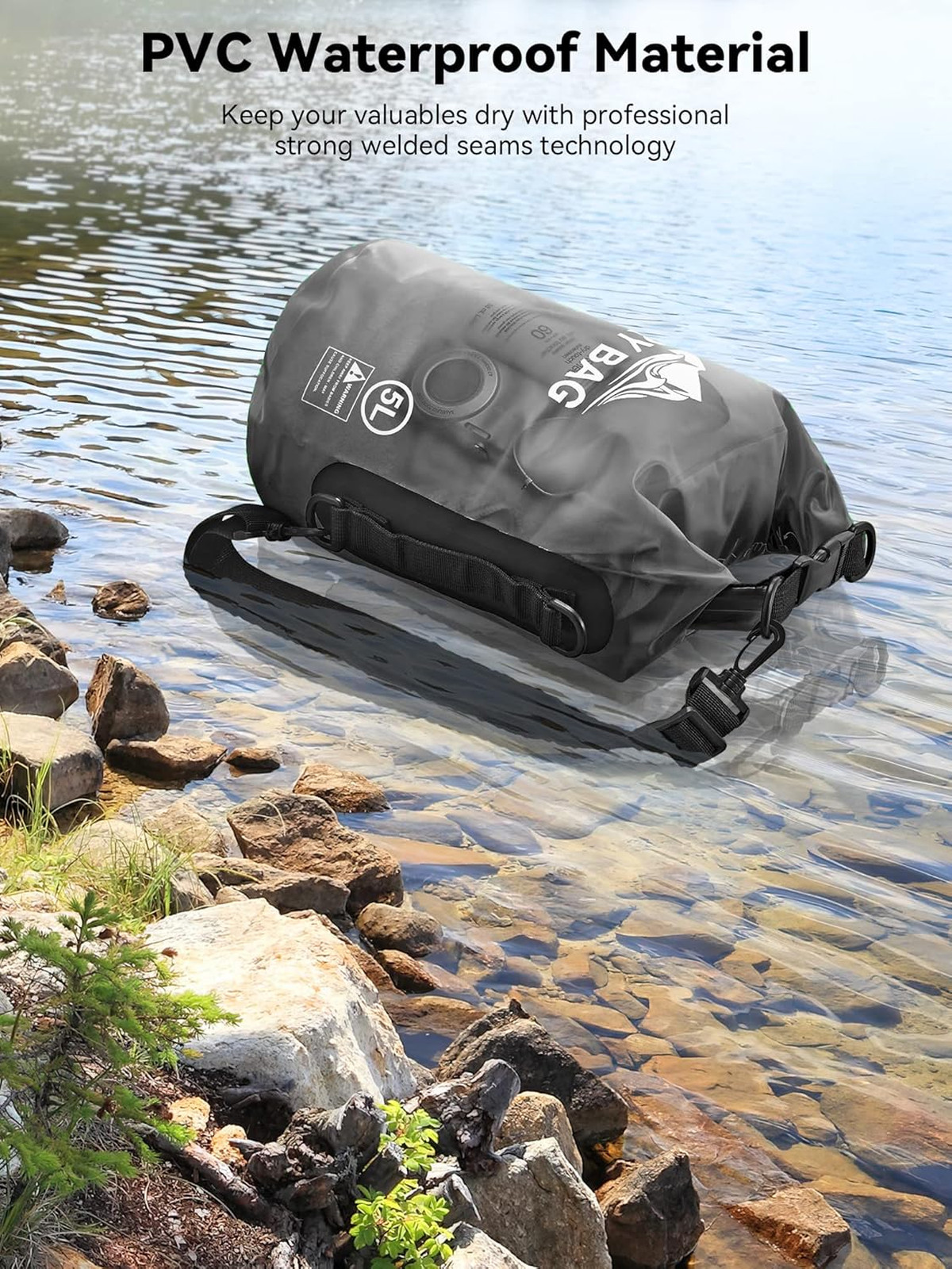Waterproof Dry Bag, PVC Lightweight Roll Top with Phone Case, 5L to 40L