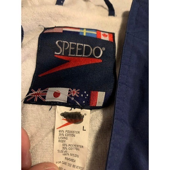 Speedo Men’s USA Flag Windbreaker Jacket Hooded Navy White Red Size L