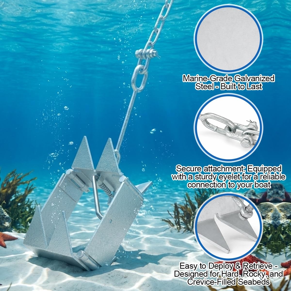 Boat Anchor 13LBS, Galvanized Folding Boat Anchor, Double Sided Slide Anchor …