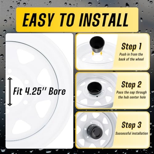 4Pcs 4.25″ Push Through Wheel Center Caps Stainless Trailer Hub Cap for Truck