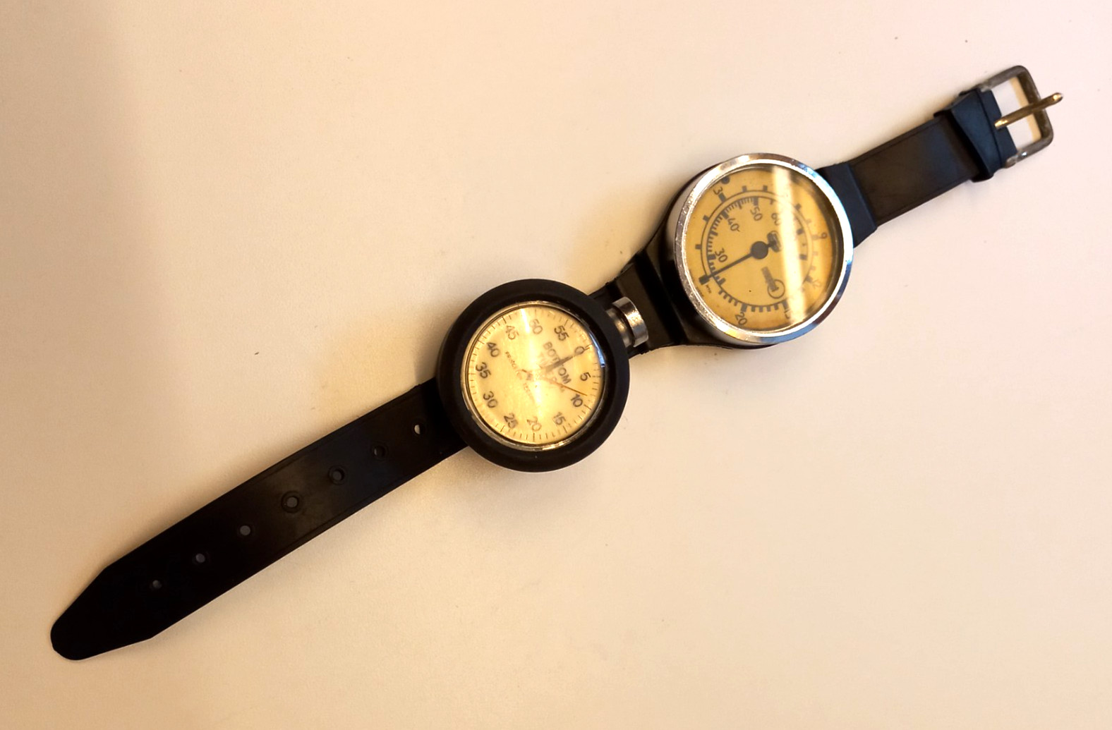 VTG 70s Swiss UWATEC Wrist Depth Gauge & BOTTOM TIMER Princeton Tectonics USA