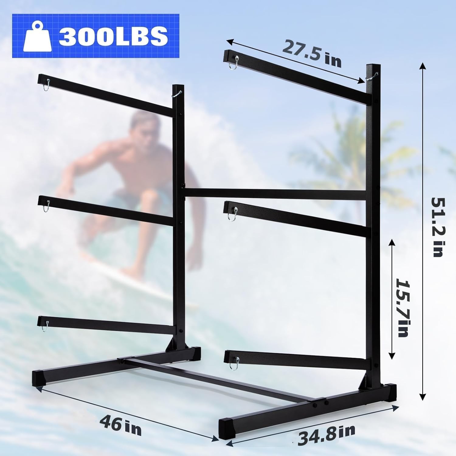 3 Kayak Storage Rack Indoor & Outdoor, Freestanding Kayak Storage Rack 300 Lbs