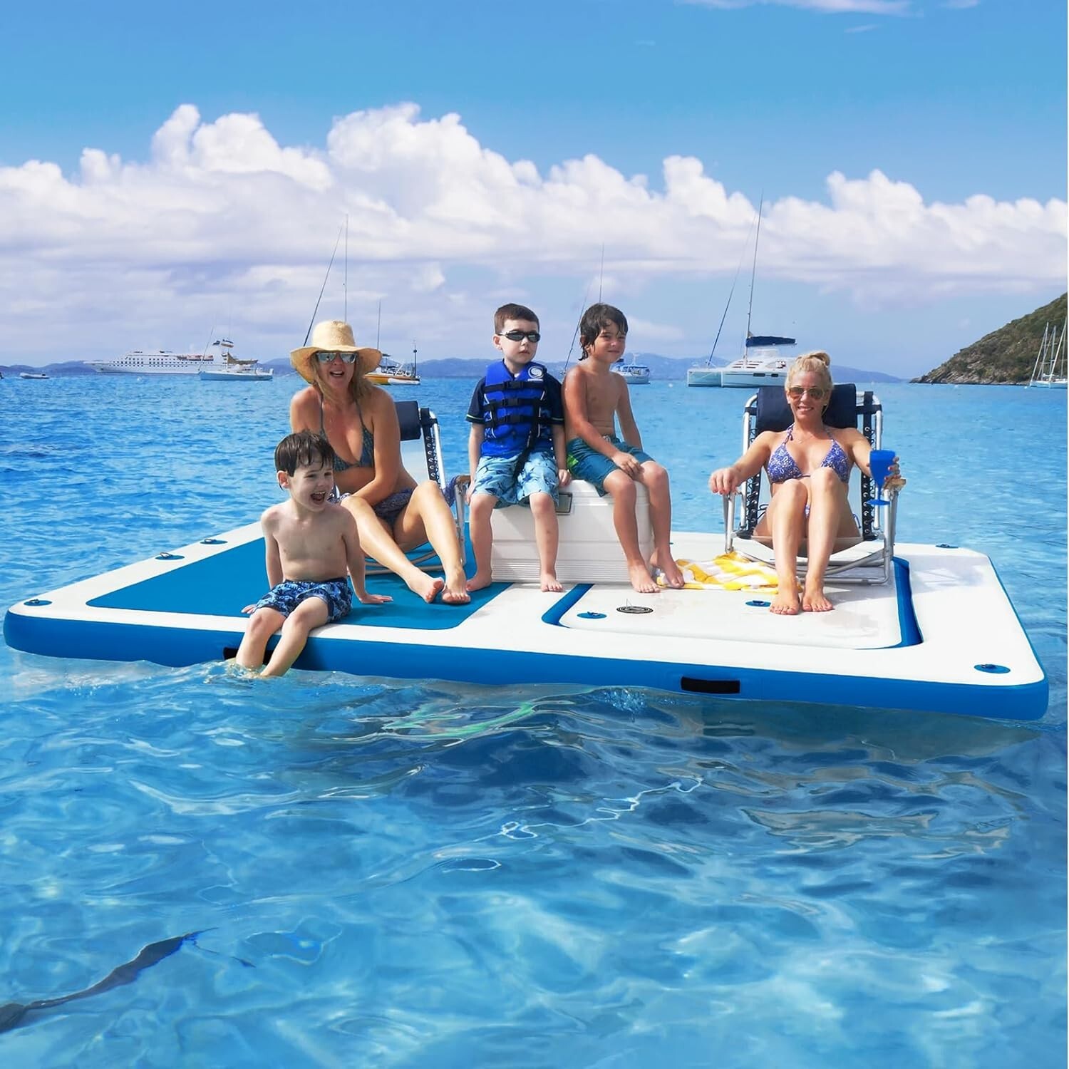 10’x8′ Inflatable Dock: Electric Pump for 1-Min Inflate/Deflate, 10-Person Fit