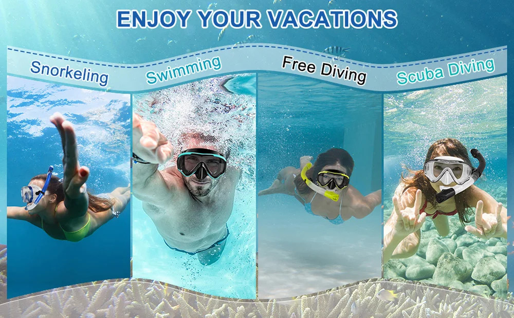 Diving Mask Snorkeling Goggles Panoramic HD Tempered Glass Anti Fog Mask Swim