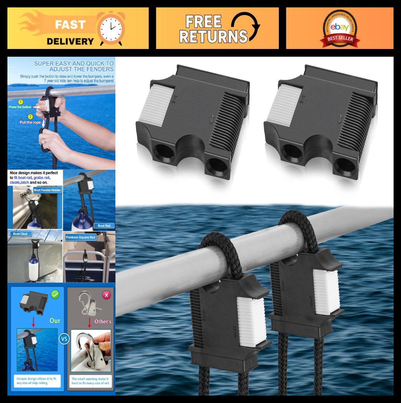 Boat Fender Hanger Clips – Quick Connect & Release, Adjustable Bumper Lines