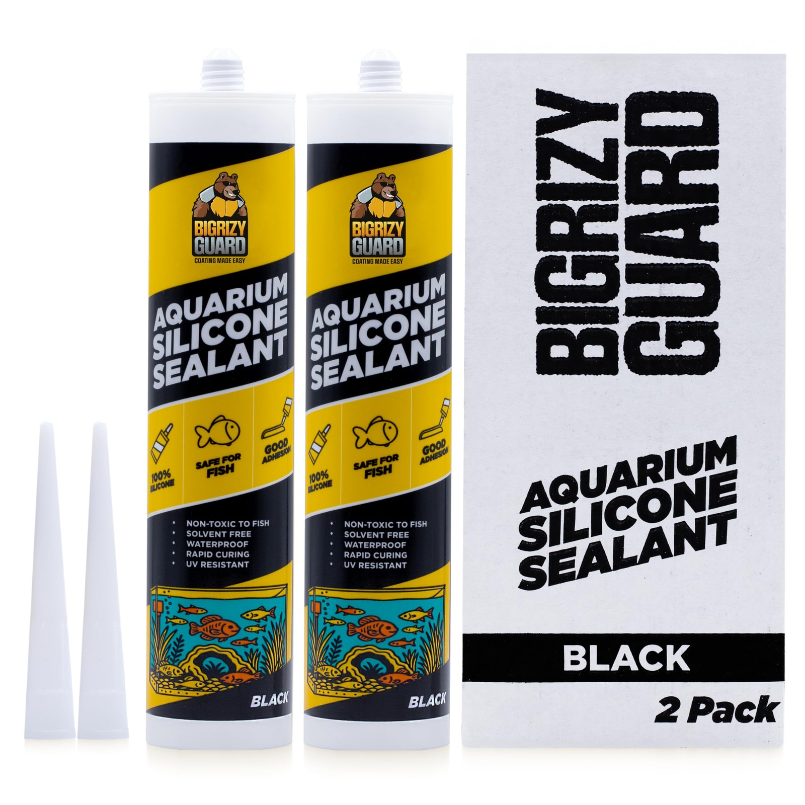 Bigrizy Guard Aquarium Silicone Sealant Black 2×10.14 Fl oz 2 Pack,