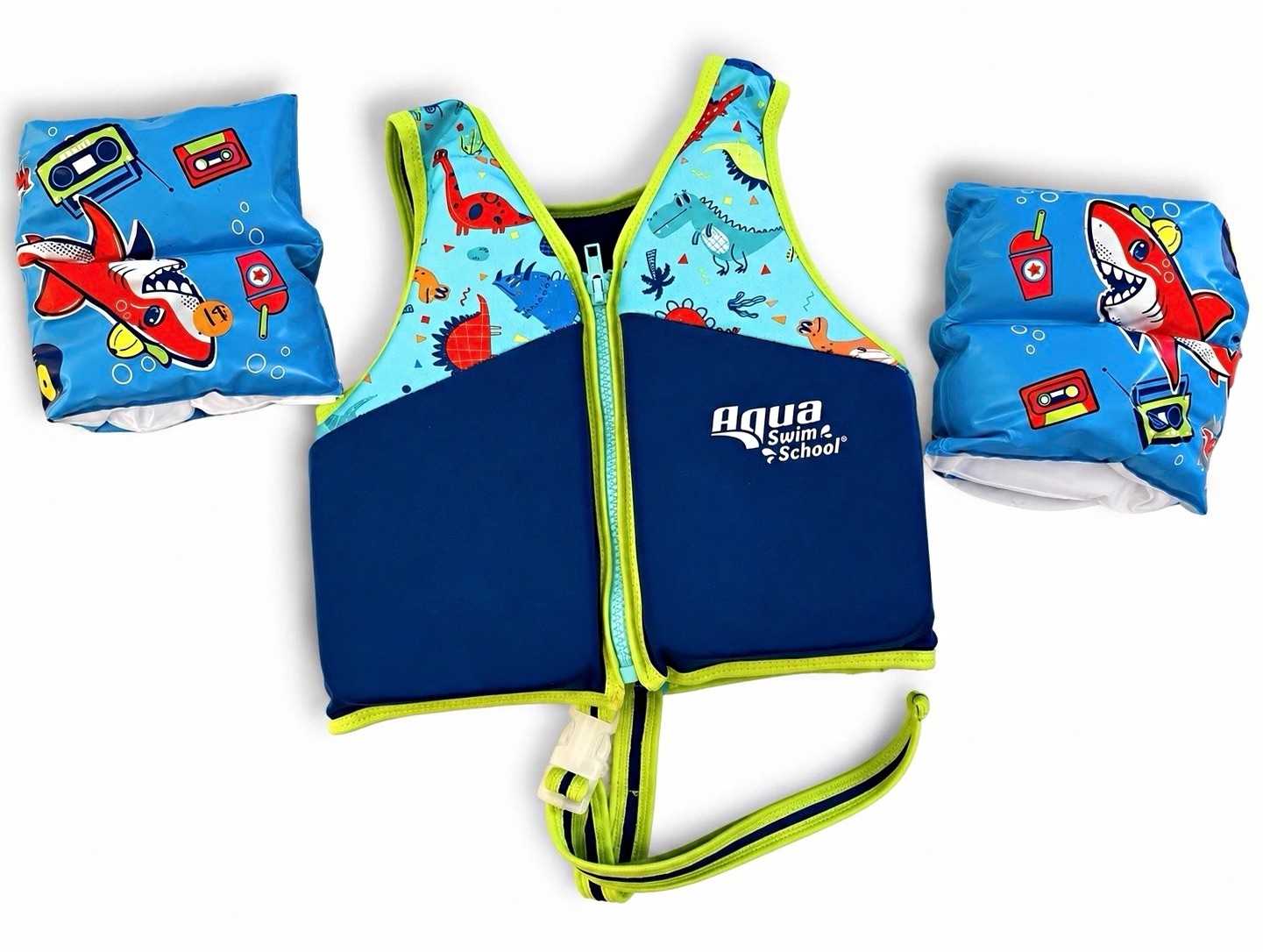 Aqua Swim School Kids Swim Float Vest w/ Inflatable Arm Bands, Blue,4-6 years