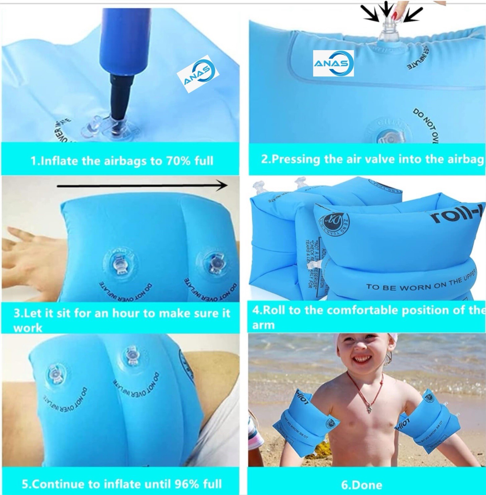 3 Pack Arm Floaties Kids 6-12Yrs Floaties Inflatable Swim Bands Floater Sleeves