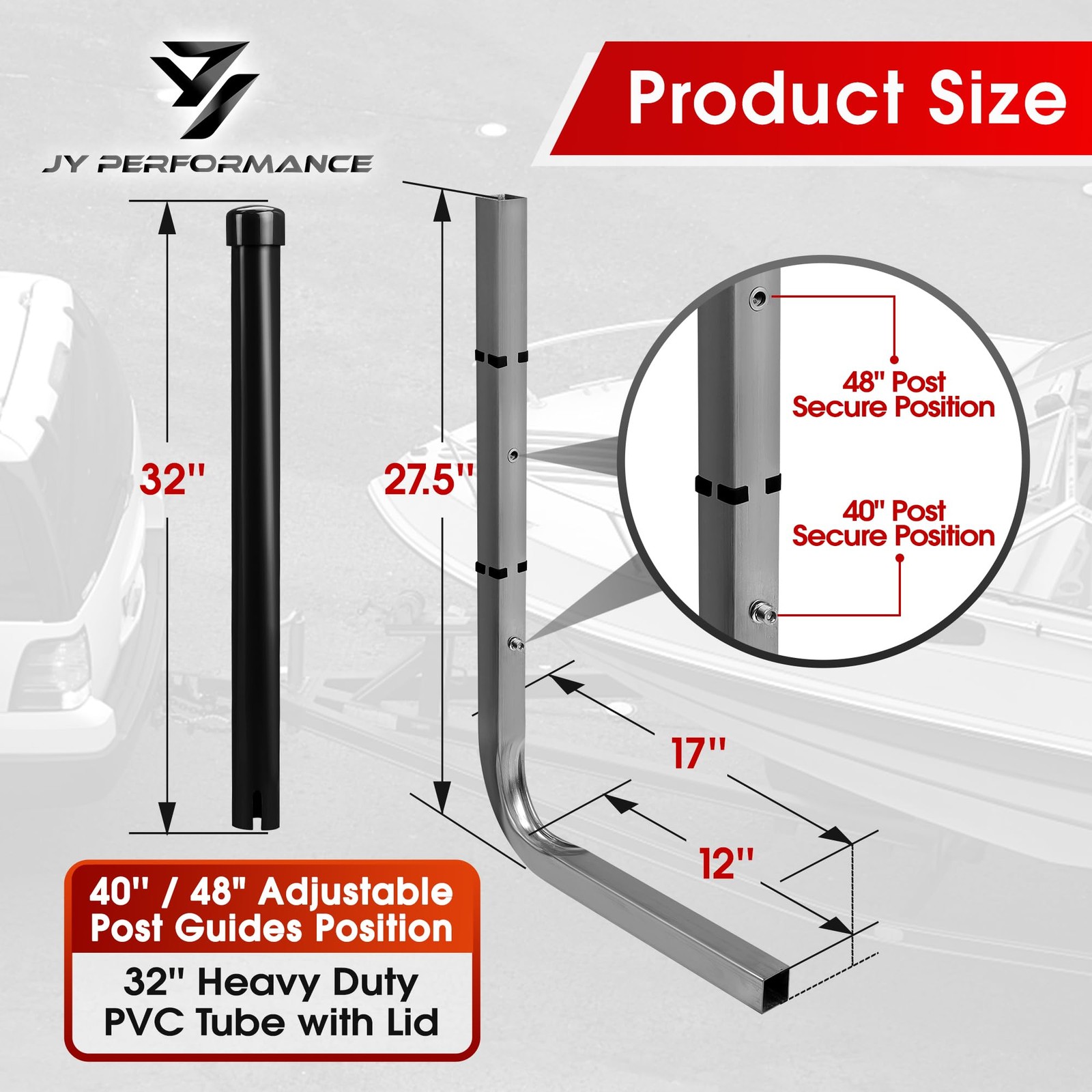 JY PERFORMANCE Boat Trailer Guide-ons, 40″/48″ Adjustable, Black