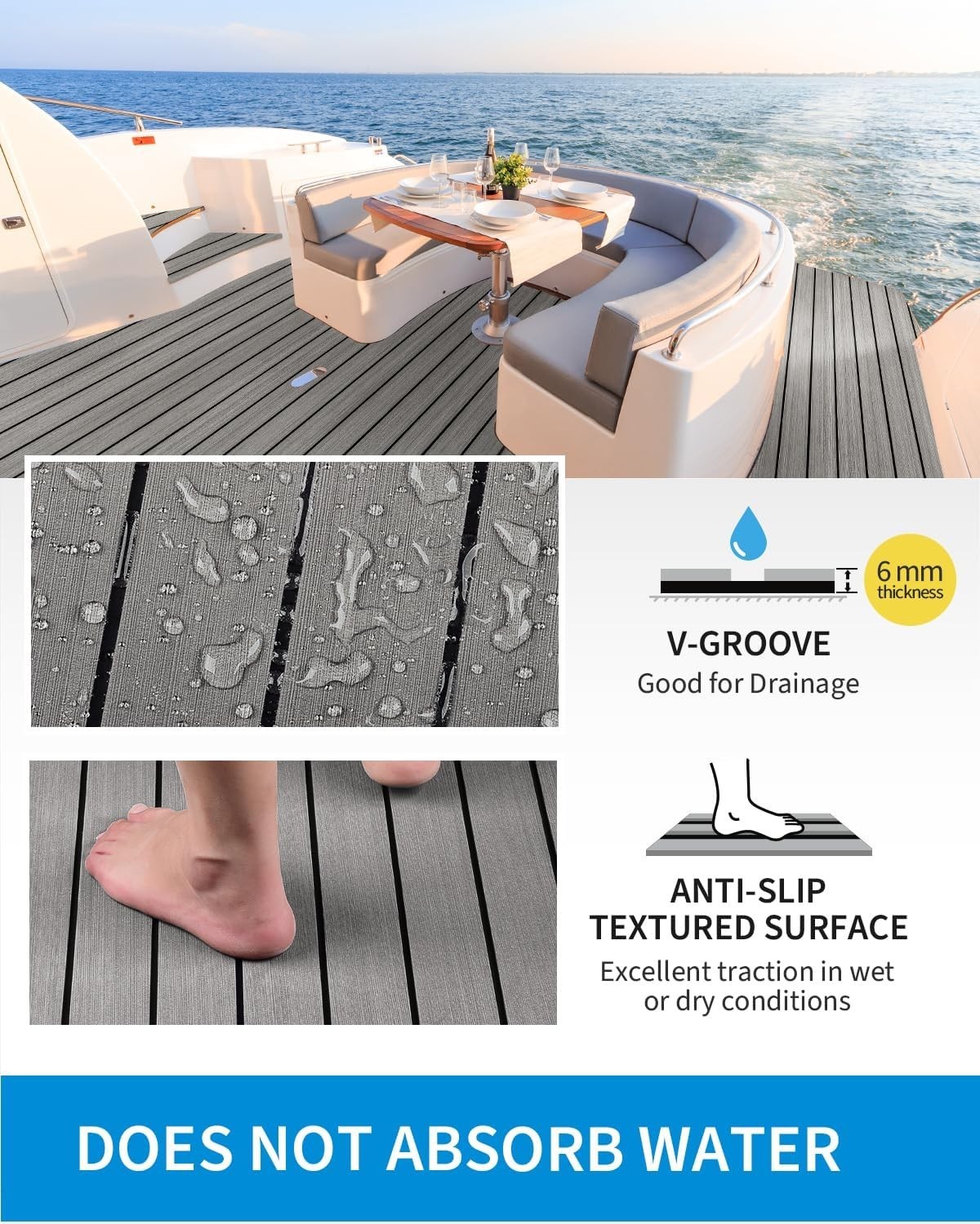 Boat Flooring EVA Foam Self-Adhesive 96”X45.6”/36”/28.8”/16.8”