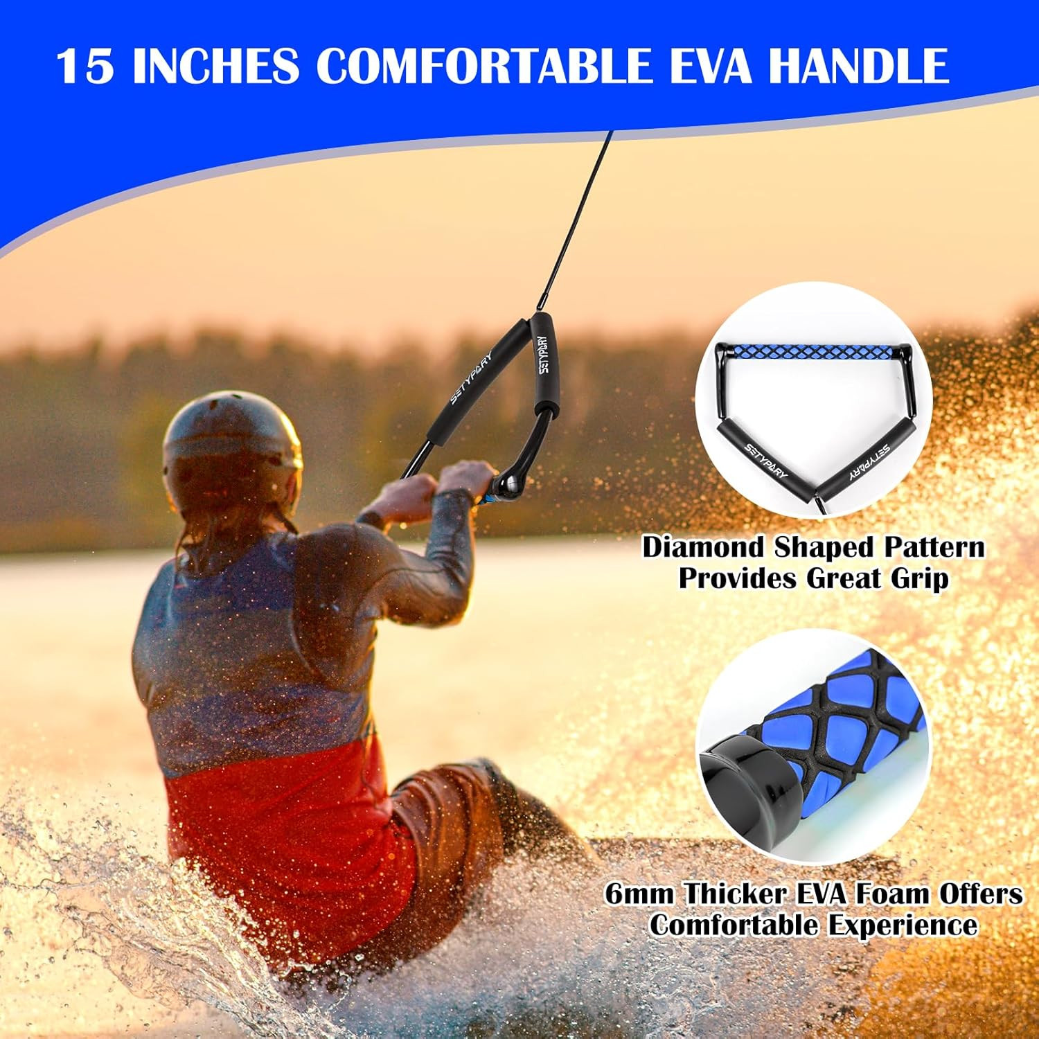 75FT Dyneema Wakeboard Rope Handle 4 Section Floating Tow Rope