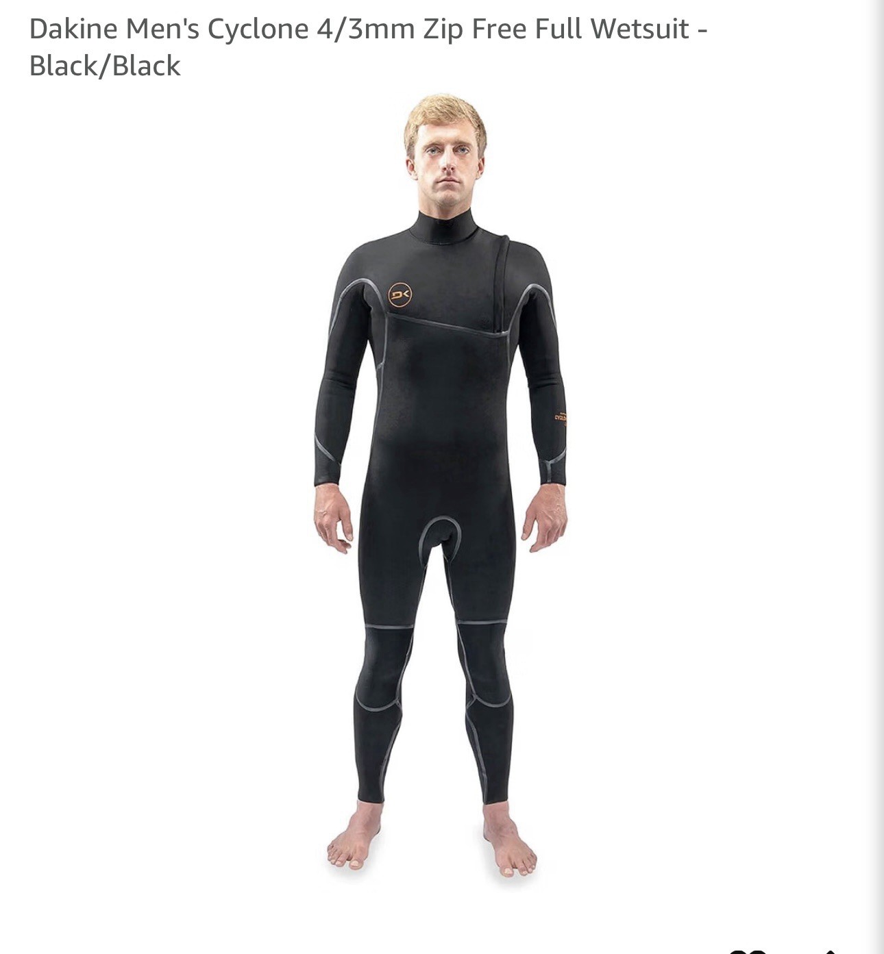 Dakine Cyclone 4/3mm Black Zip Free Full Wetsuit/Men’s Size X-Small