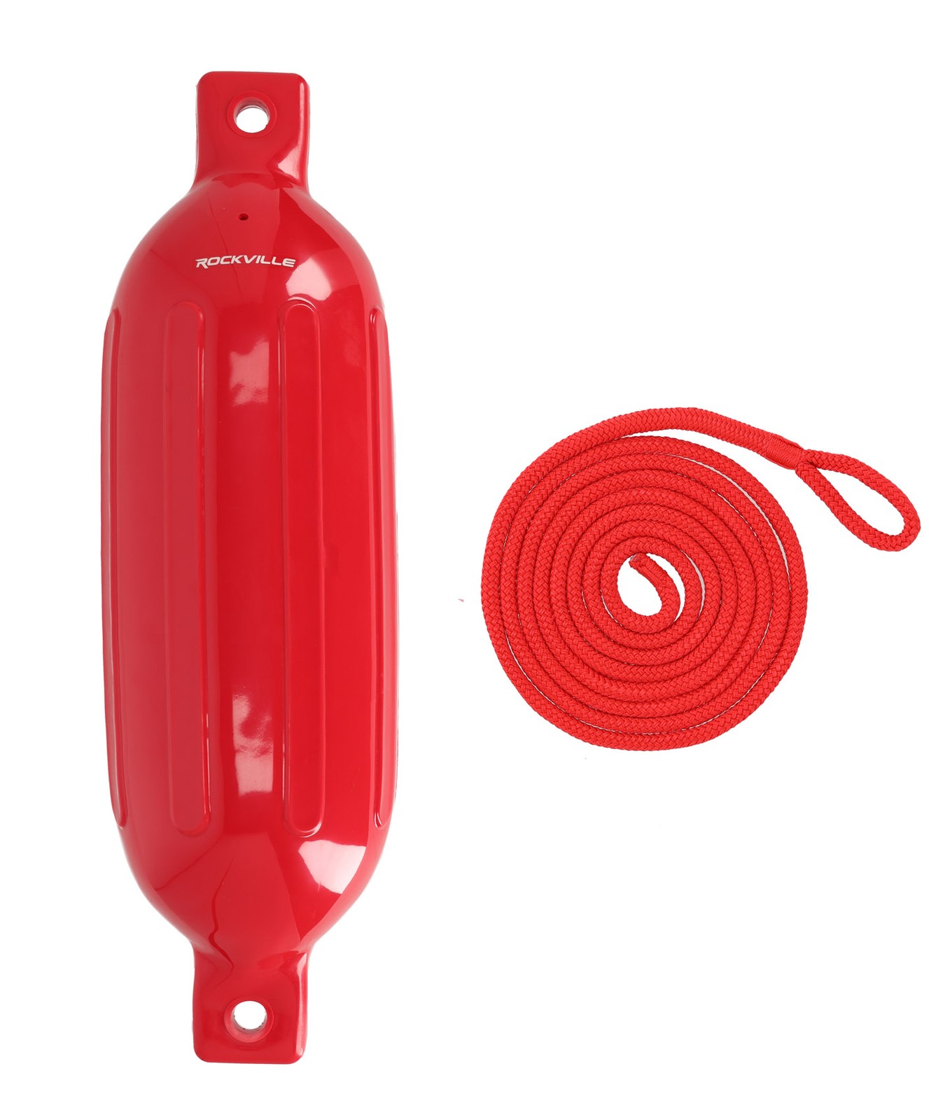 (2) Rockville FEN165-RED 6.5″x23″ Boat Fenders + 10 Foot Line Marine Bumpers