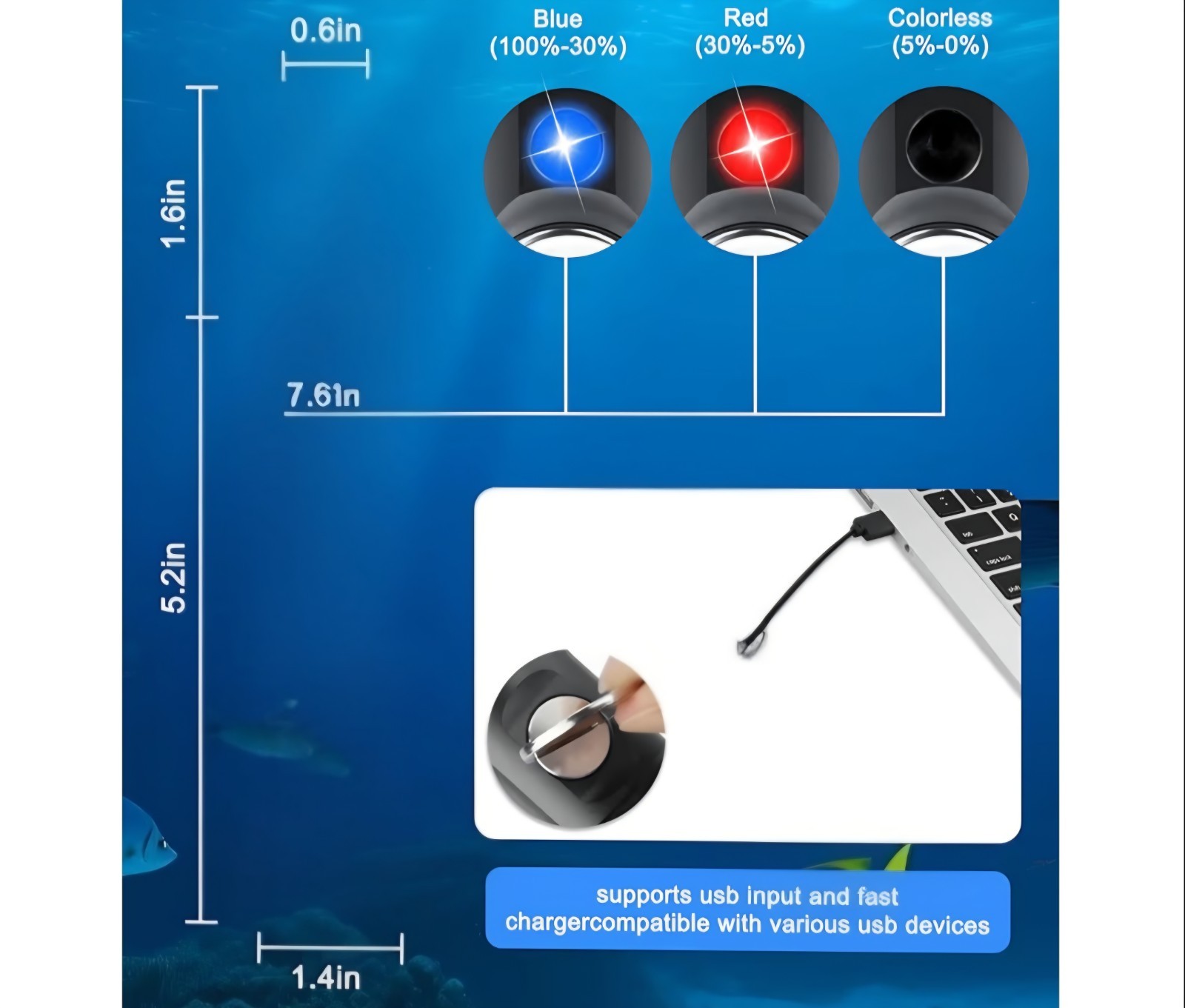 Dive Light 2000 Lumen Scuba Diving Flashlight Adjust. Beam IP68 Waterproof- Blue