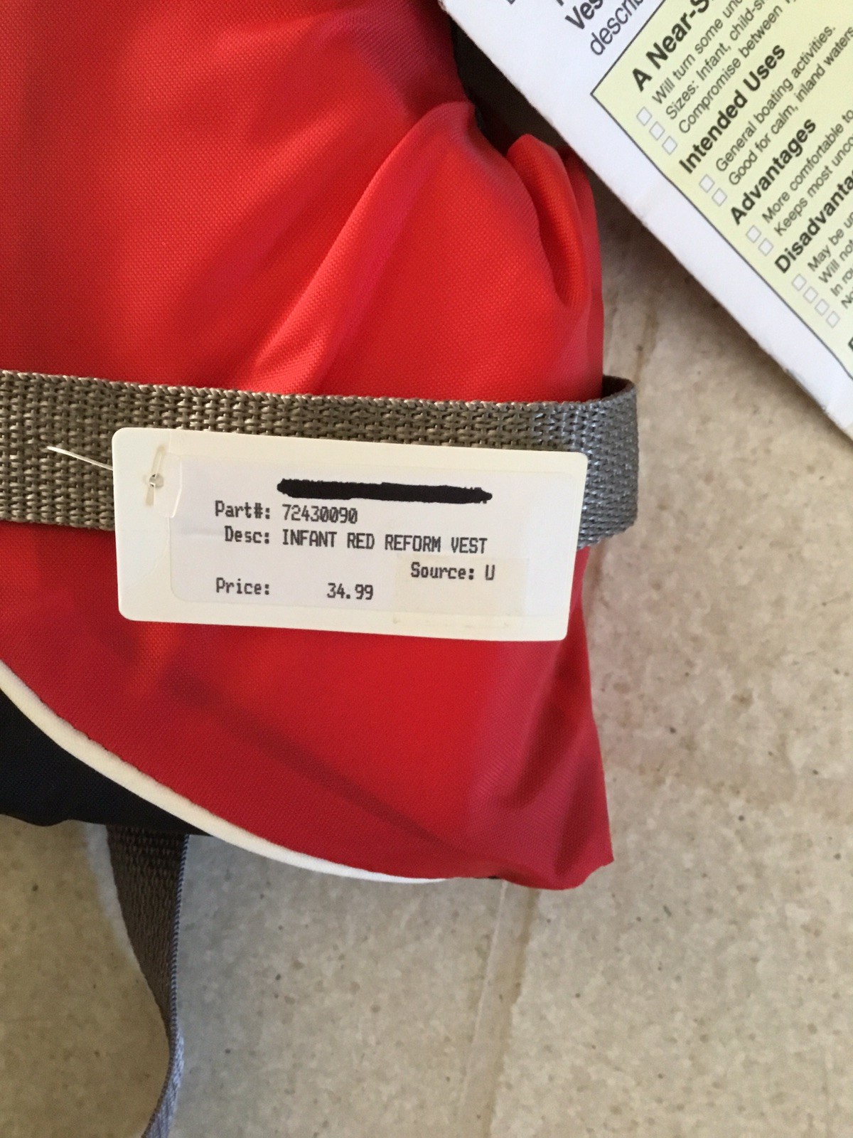 Slippery Reform Infant Life Vest Type 2 Red/Black 7243-00-90 NWT