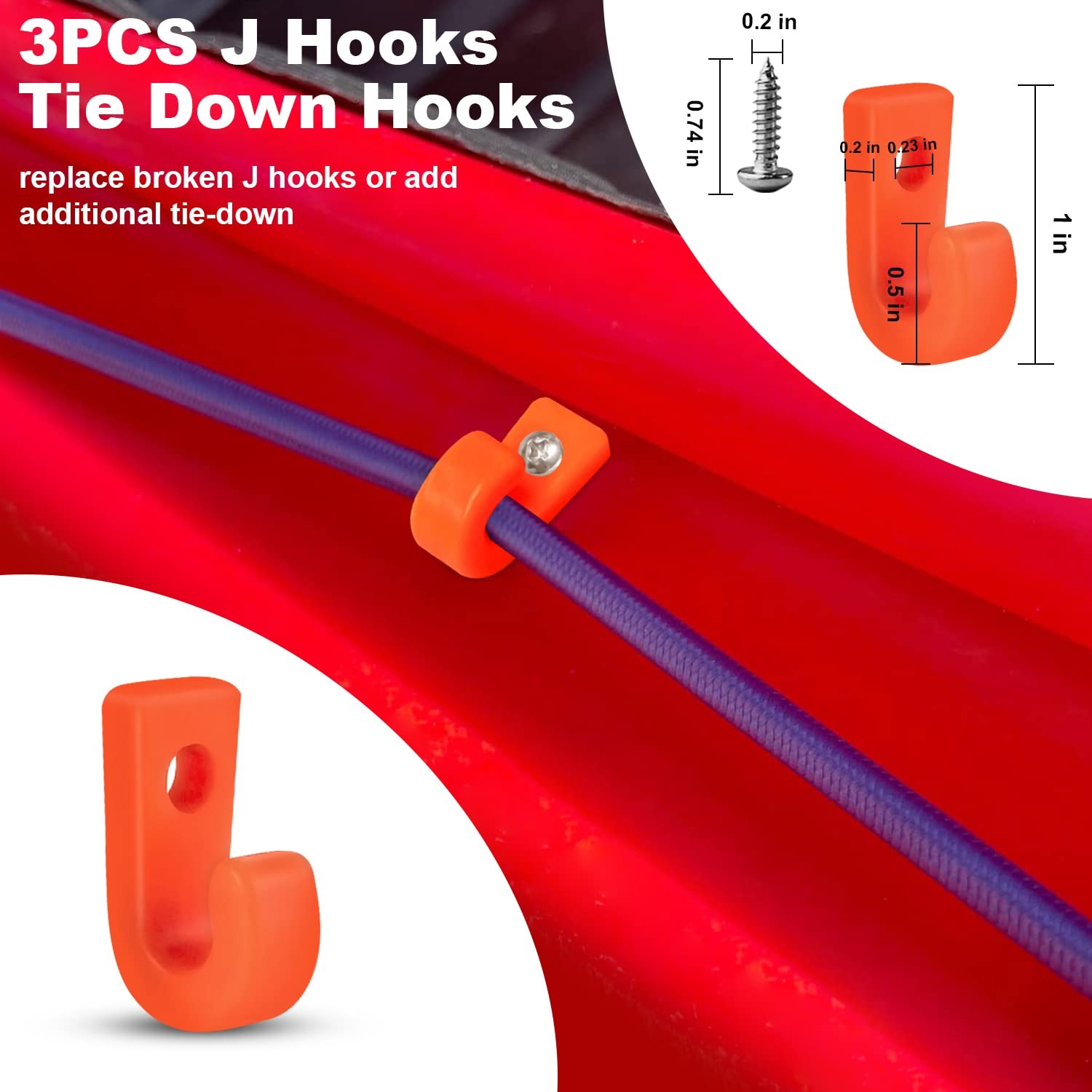 Kayak Deck Rigging Kit 1/4 Inch 9.8 Ft Bungee Cord D Rings Hooks Orange