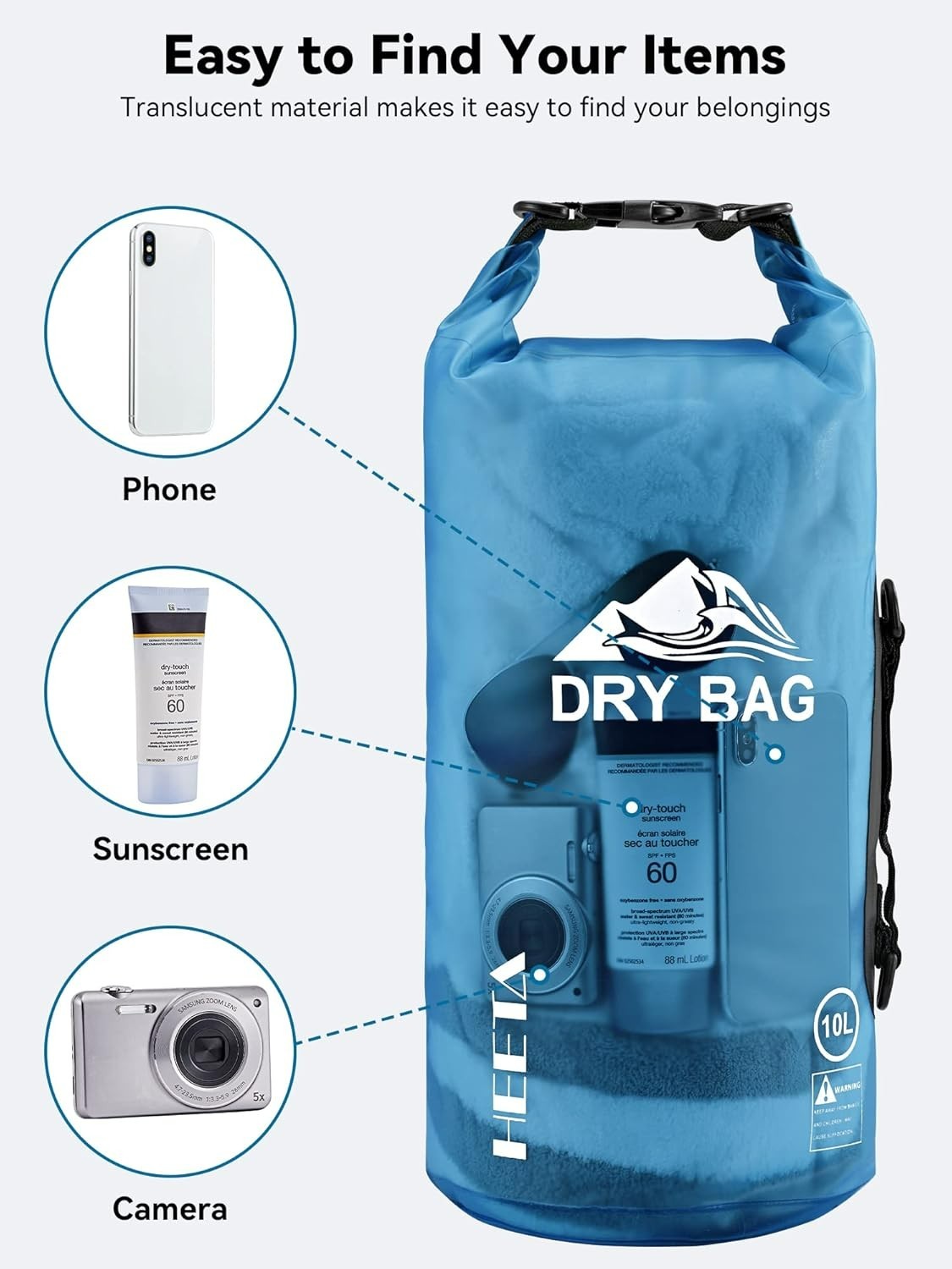 HEETA Dry Bag Waterproof for Women Men, 5L/10L/20L/30L/40L Roll Top Lightweight