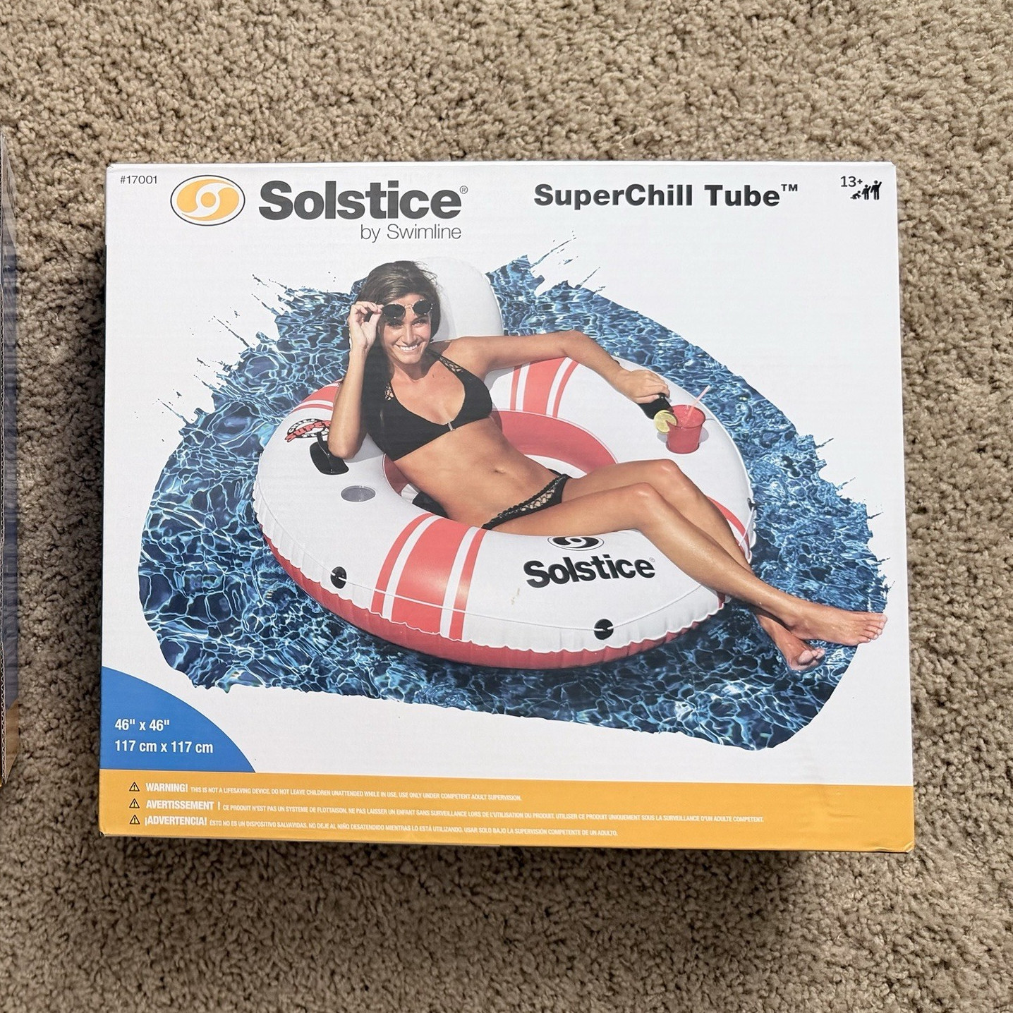 Solstice SuperChill Tube Inflatable Swim Float White/Red w/ Pillow Backrest