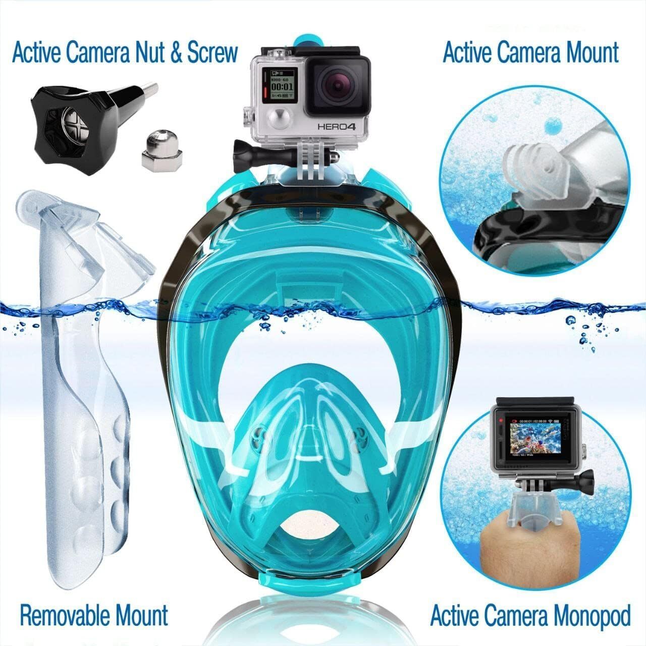 IClique Ocean LINE Full Face Snorkel Mask Flat – Diving Set 180 Panoramic View