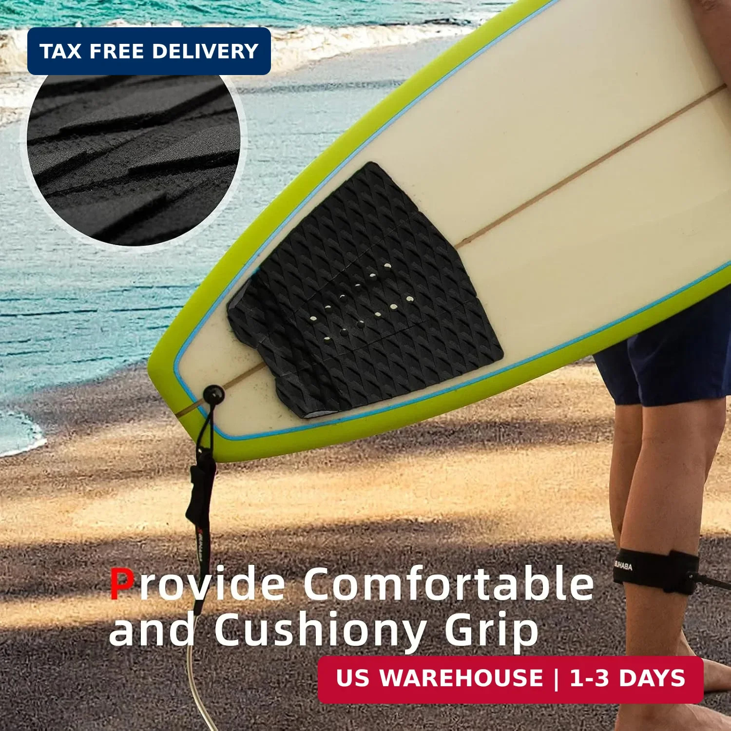 Abahub 3 Piece EVA Surfboard Deck Traction Pads with Kicker for Stomp Skimboards