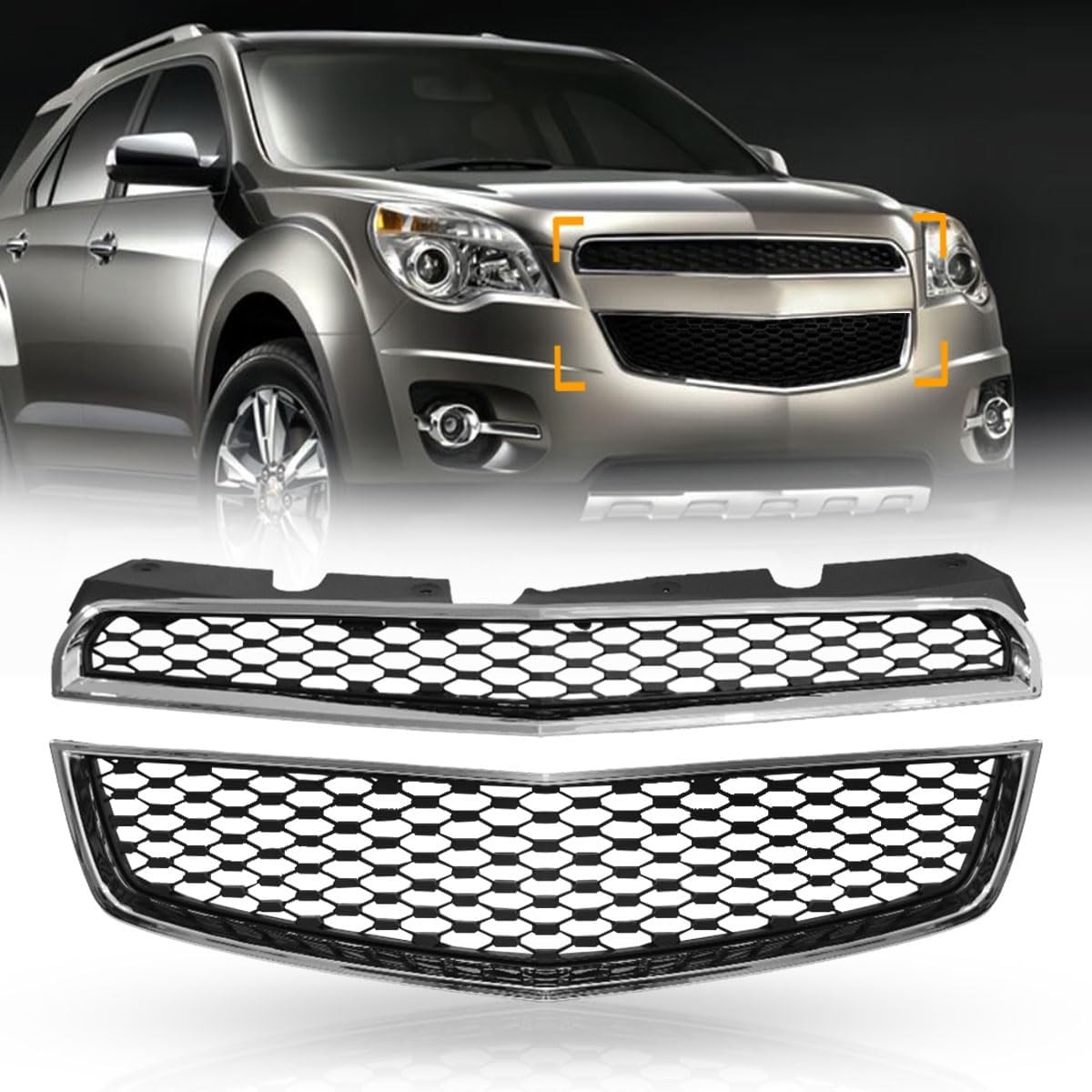 Chrome Upper & Lower Grille Grill Compatible with 2010-2015 Equinox,ABS 1 pcs