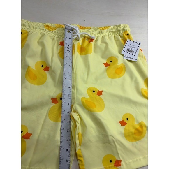 Yellow Rubber Duck Print Swim Trunks Mens Size L Water Repellent Mesh Lined NEW