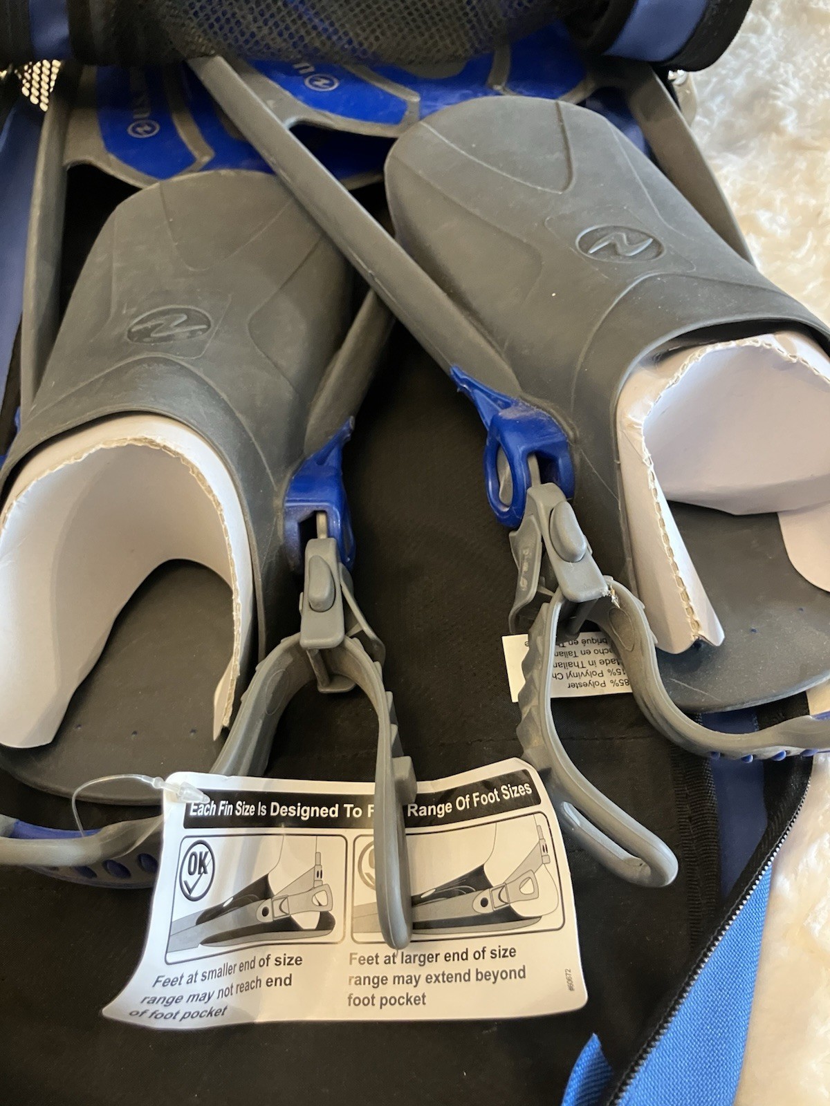 U.S. Divers ProFlex FX Snorkeling Fins Size S/M Small Medium Blue Gray with Bag