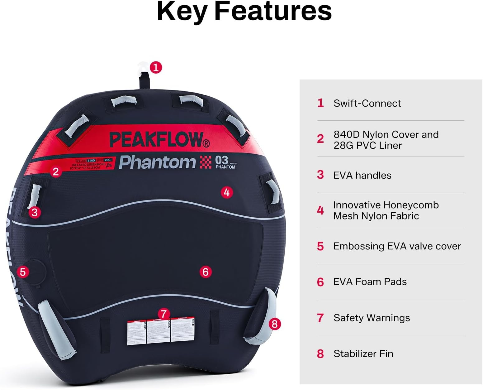 PEAKFLOW Towable Tube,Boat Tube,1-3 Person,Tubes for Boating,PVC Liner and Fu…