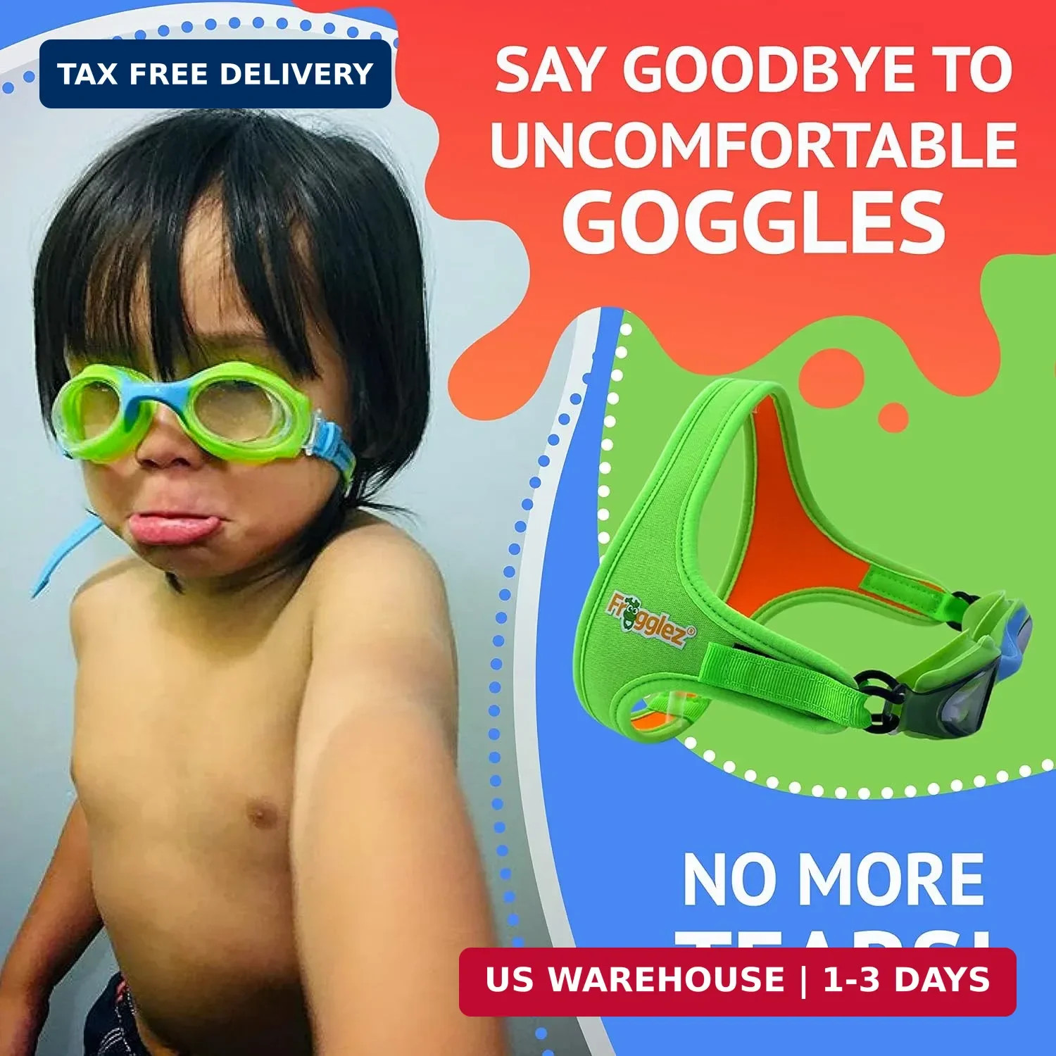 Frogglez Anti-Fog Swimming Goggles for Kids under 10 (Ages 3-10) Recommended by