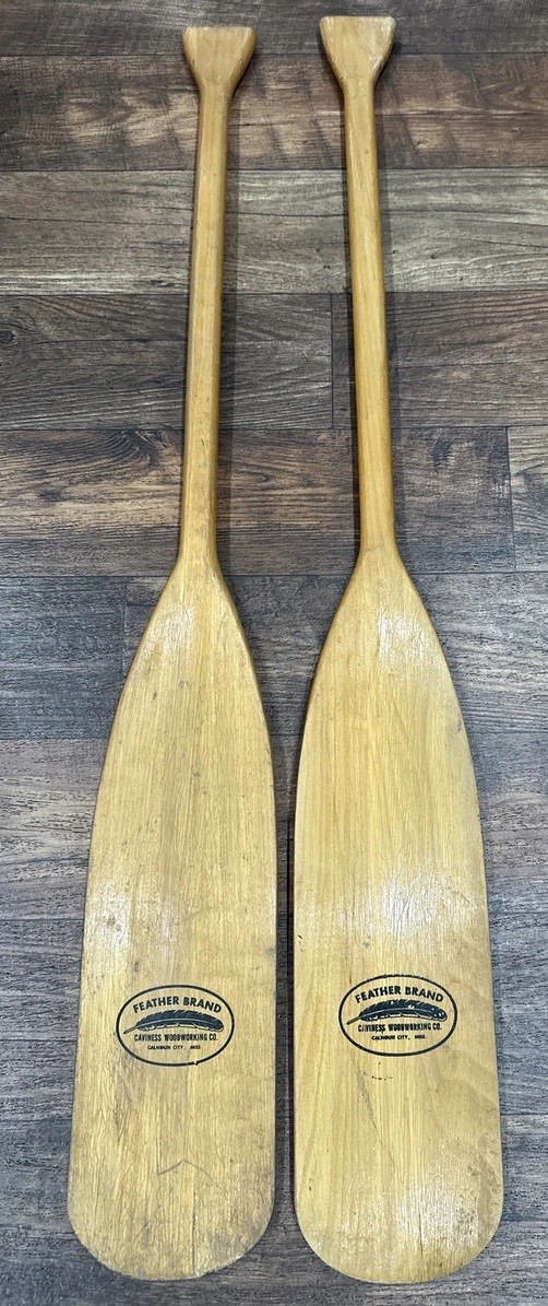Feather Brand Caviness Woodworking Co Pair of 48” Long Wooden Oars Made in USA