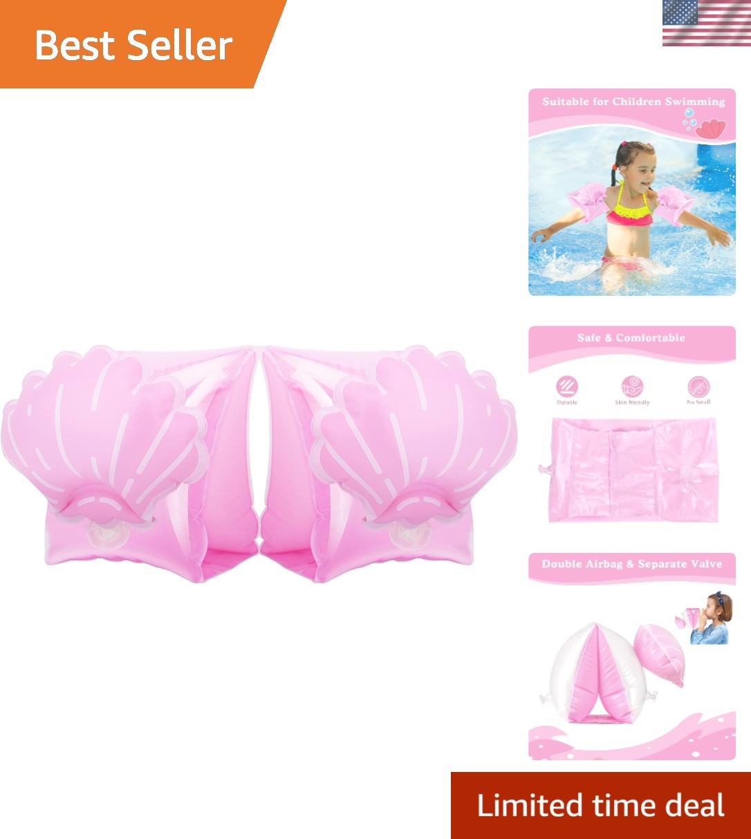 Cute Scallop Inflatable Arm Bands for 3-6 Olds – Enhance Swimming Skills