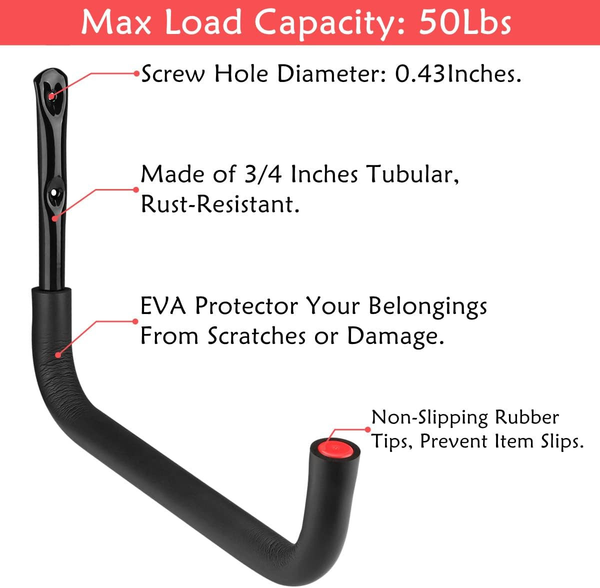 6 Pack Kayak Storage Hooks, 15.5 Inch Wall Mount Canoe Hangers, Heavy Duty Snowb