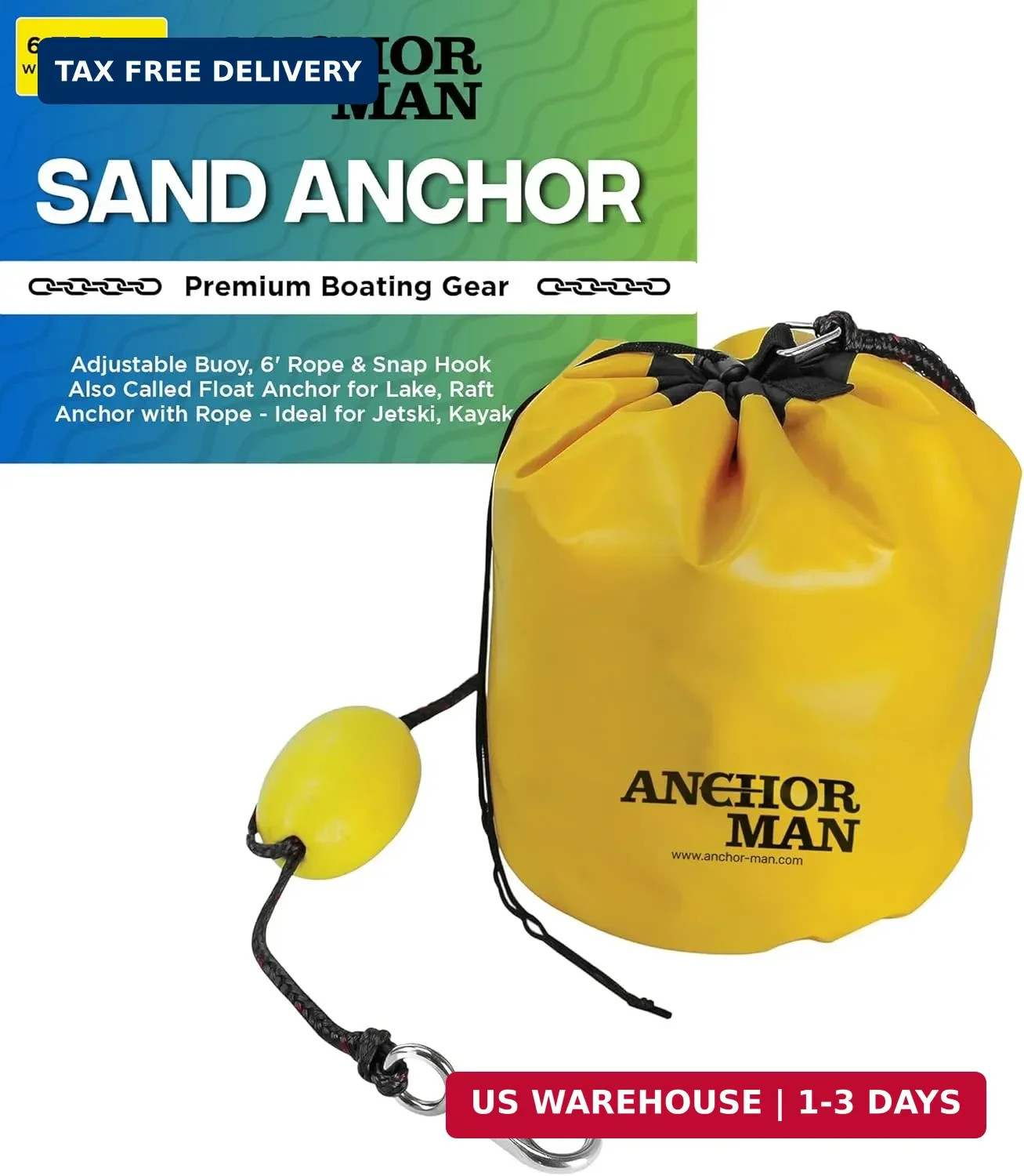 Anchor-Man Anchor Kit, All-in-One Sand Anchor for Floats, Adjustable Sand Bag Je