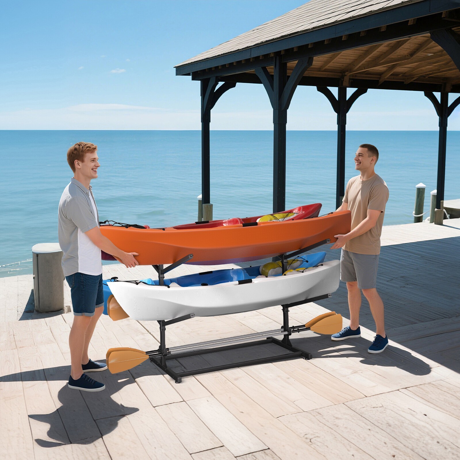 Kayak Storage Rack Indoor Outdoor Freestanding Adjustable f 4 Canoe Paddle Kayak