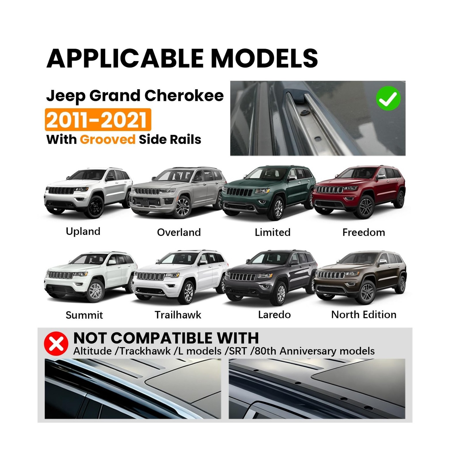 300lbs Roof Rack Cross Bars Compatible with Jeep Grand Cherokee 2011-2021 wit…