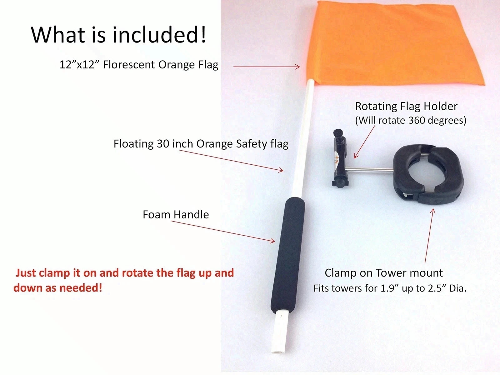 Tower Mount Waterski Flag Holder 360 Rotates Wakeboard Stainless Clamp ship fast