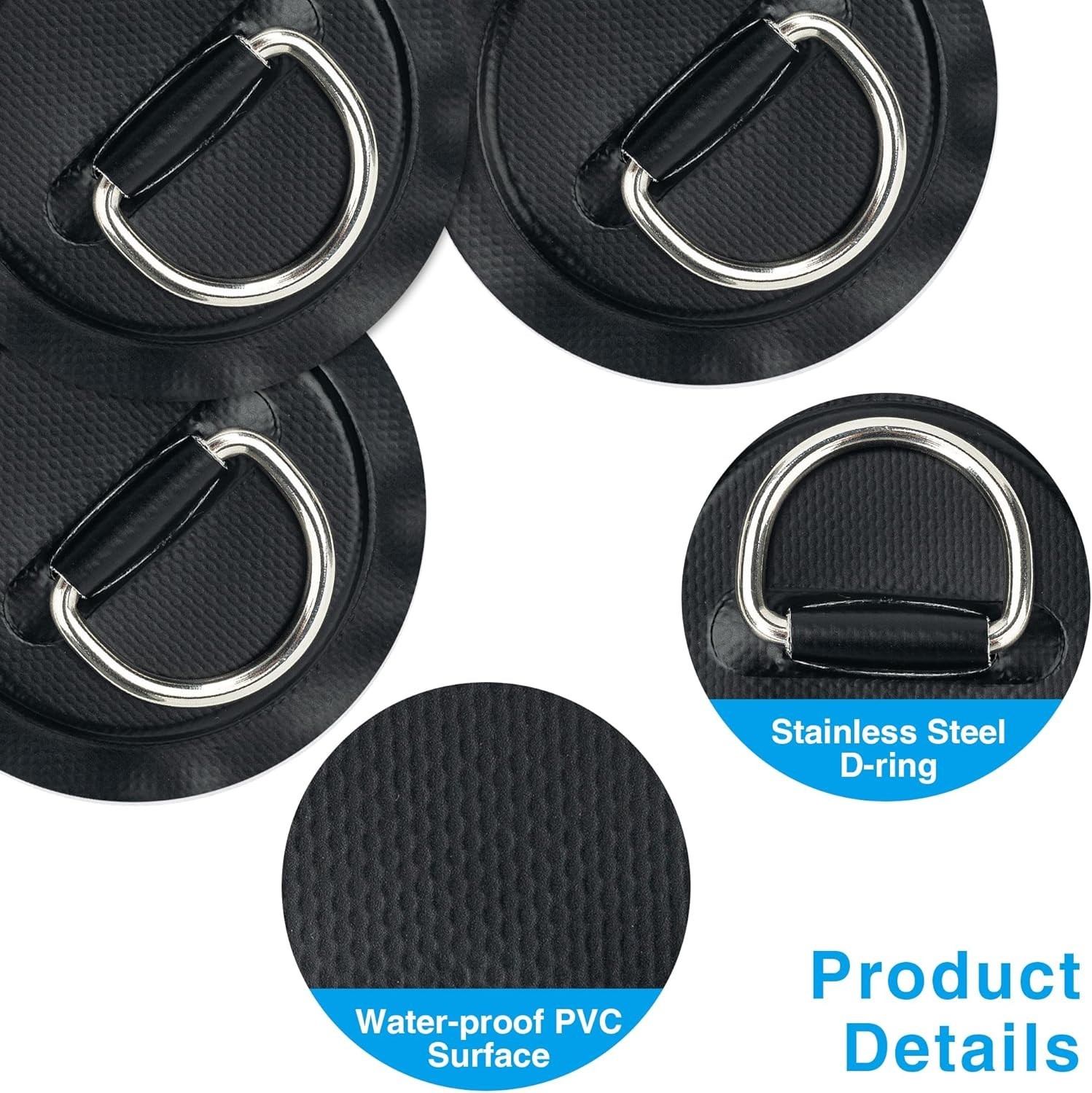 Stainless Steel D-Ring Patch Kit, PVC Paddle Board D-Rings for Kayak, Inflata…