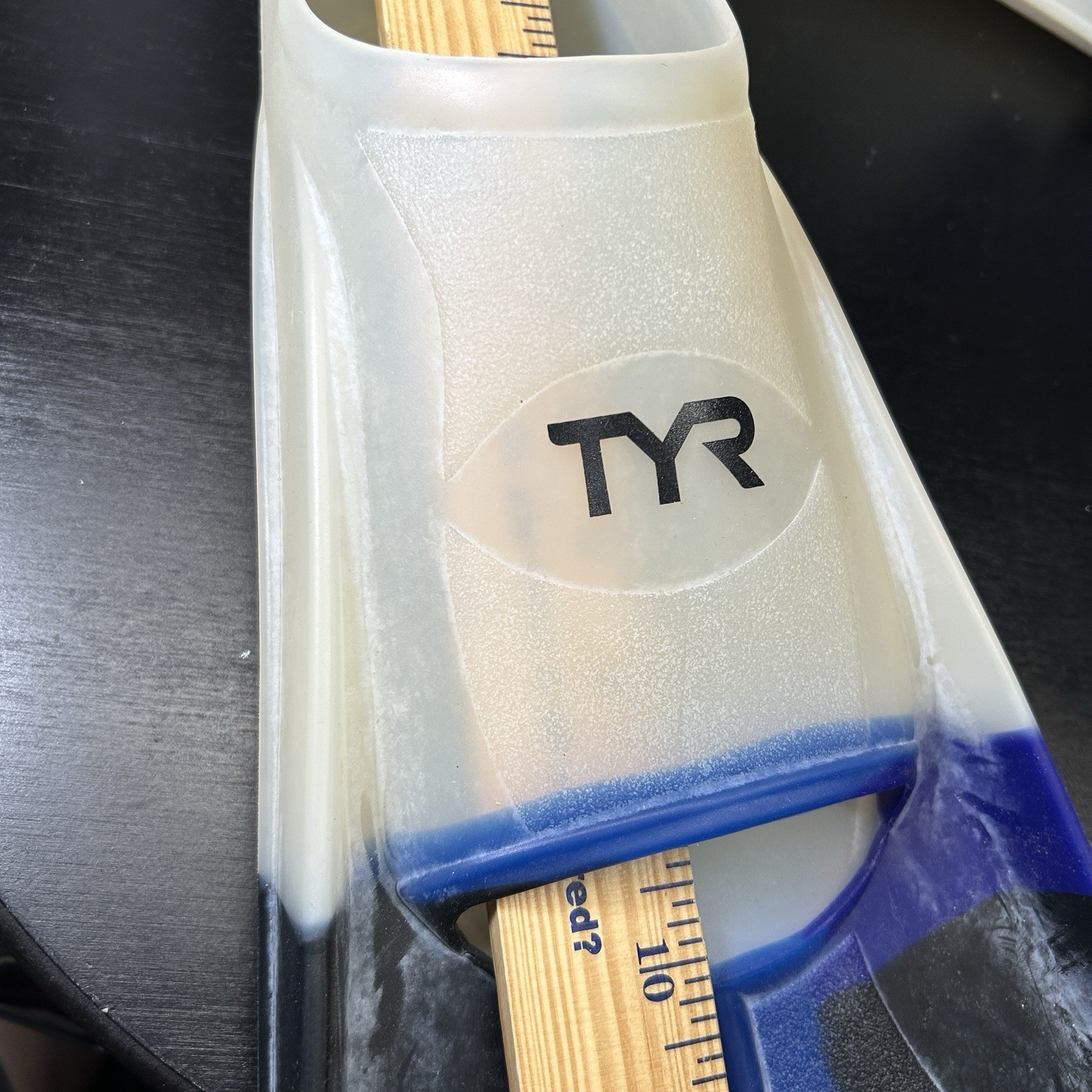 TYR Swim Fins Stryker Silicone Clear, Blue And Black Adult Men’s 12-13 USA