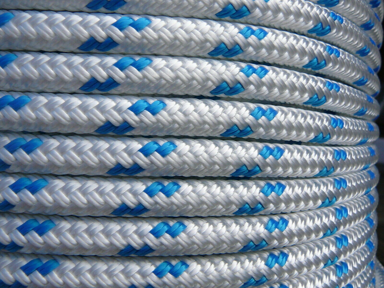 Sailboat Rigging Rope 5/16″ x 50′ White/Blue Double Braided Sheet Halyard Line