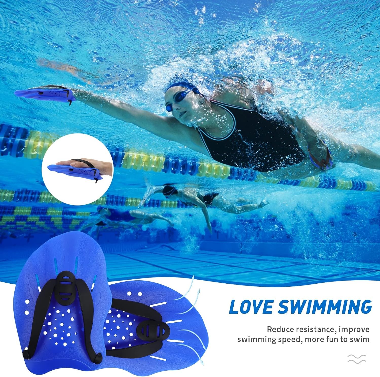Swim Paddles W/ Adjustable Straps Hand Paddles Lap Swimming Equipment Women Men