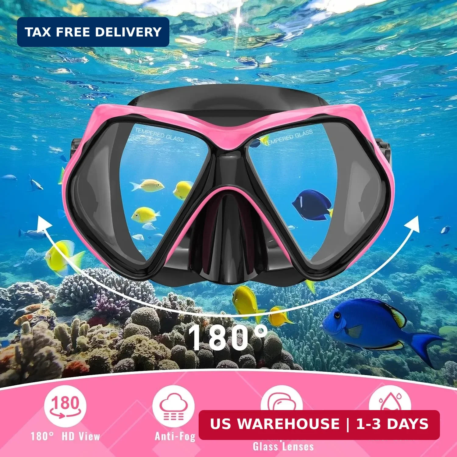 Adult Snorkeling Gear Set Dry Top Mask Anti Fog Goggles HD Tempered Glass Travel