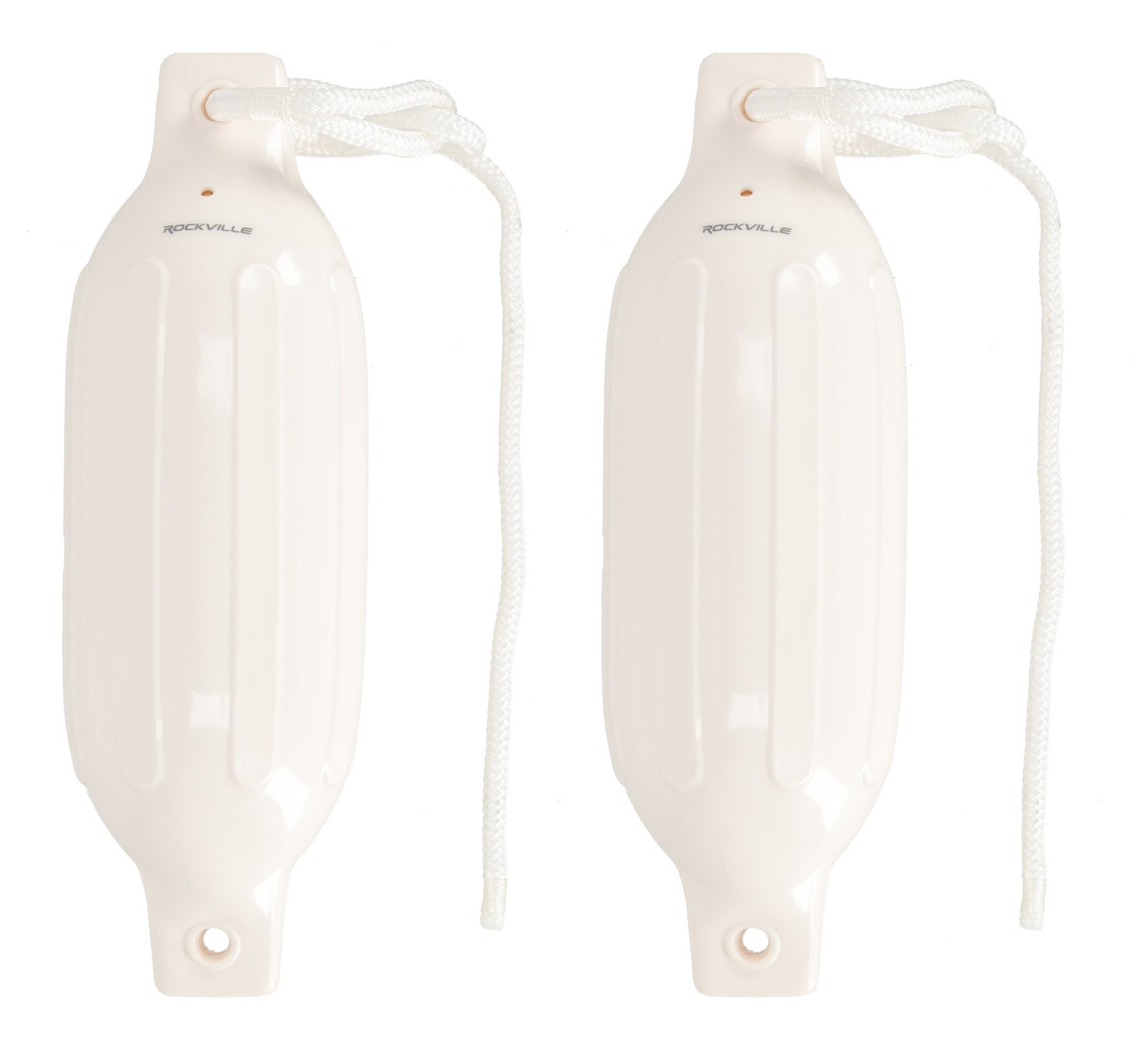 Rockville FEN245-WHITE Boat Fender Package 2 Bumpers 4.5″x16″, 2 Lines + Pump