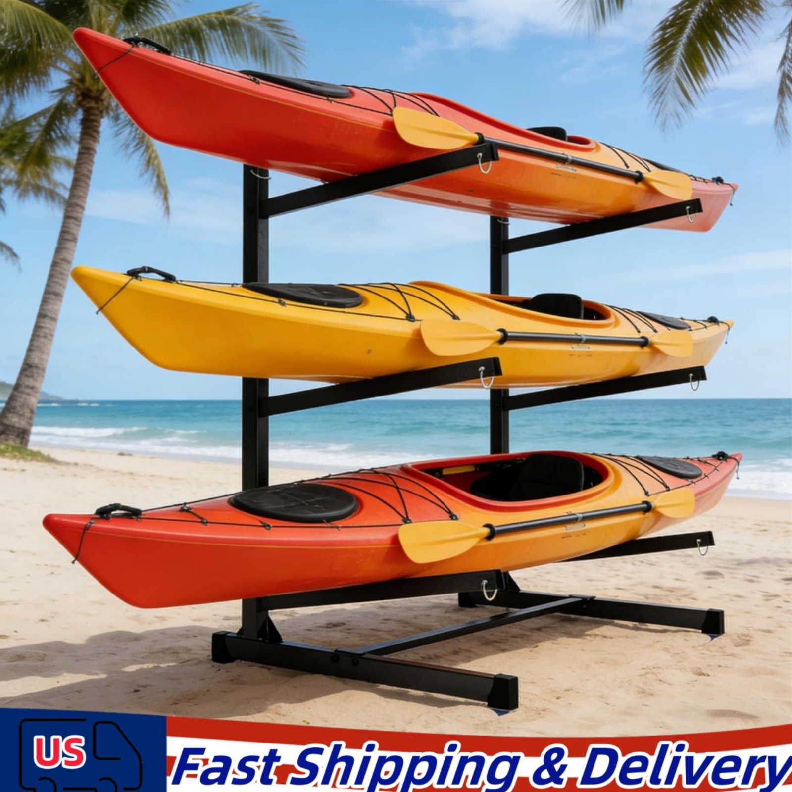3 Kayak Storage Rack Indoor & Outdoor, Freestanding Kayak Storage Rack 300 Lbs