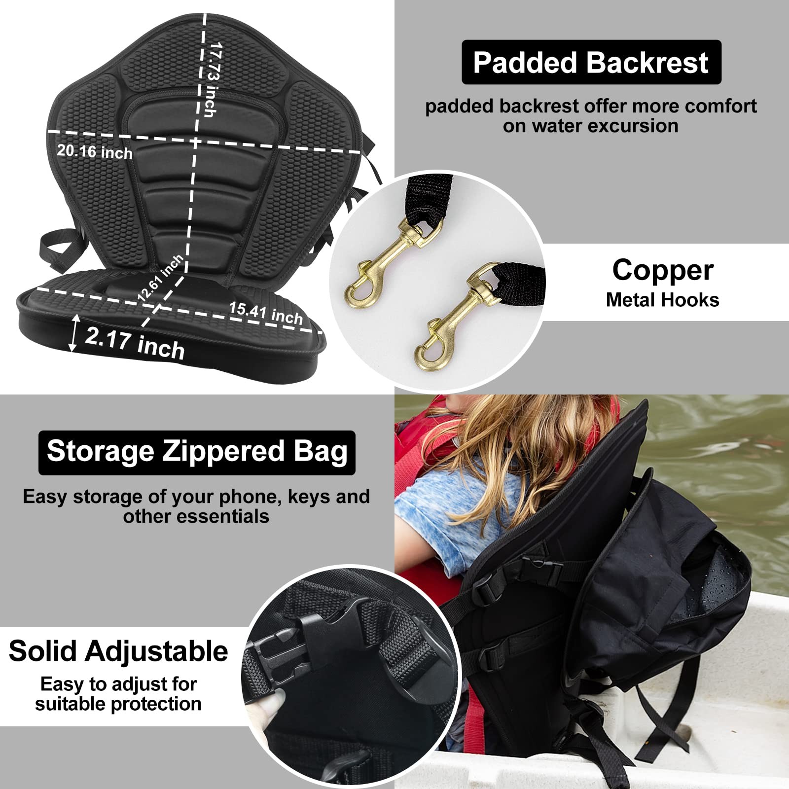 Hlogree 2Pack Kayak Deluxe Padded Seat Storage Bag Comfortable High Back Boat