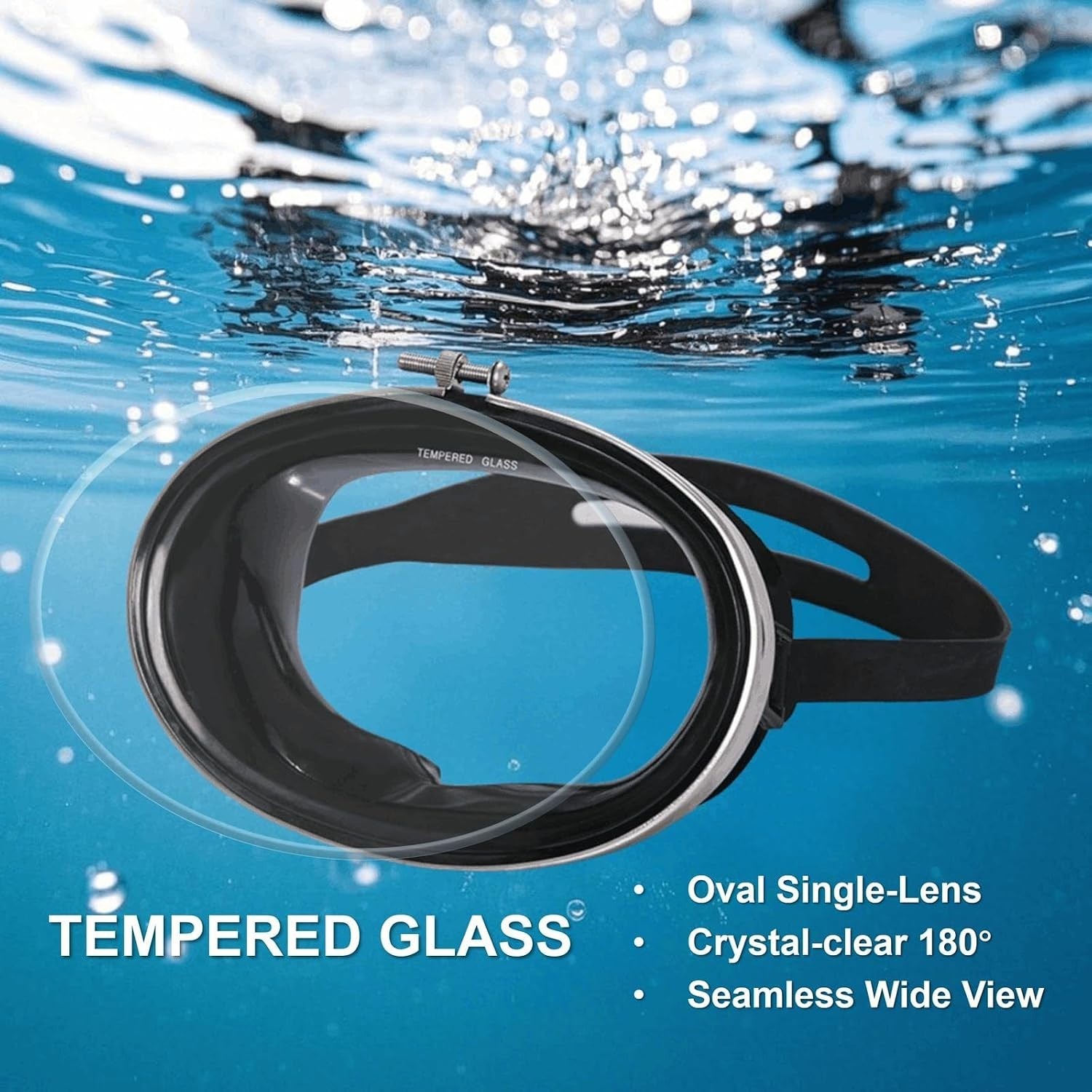 Oval Diving Mask Adult Tempered Glass, One-Window Scuba Diving Mask Adult with B