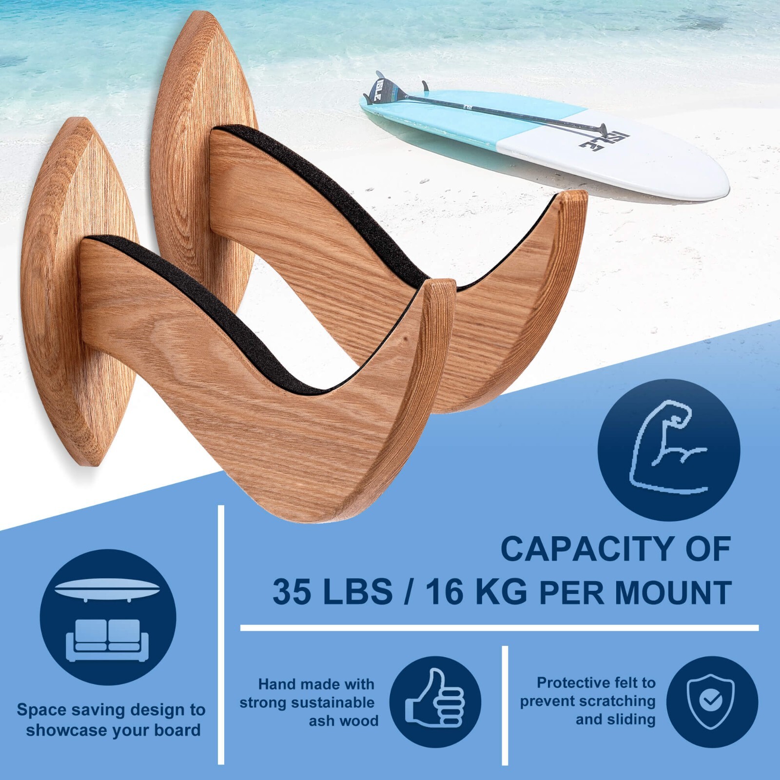 Hang 11 Surfboard Wall Mount – Surf Board Wall Hangers, Wooden Surfboard Rack