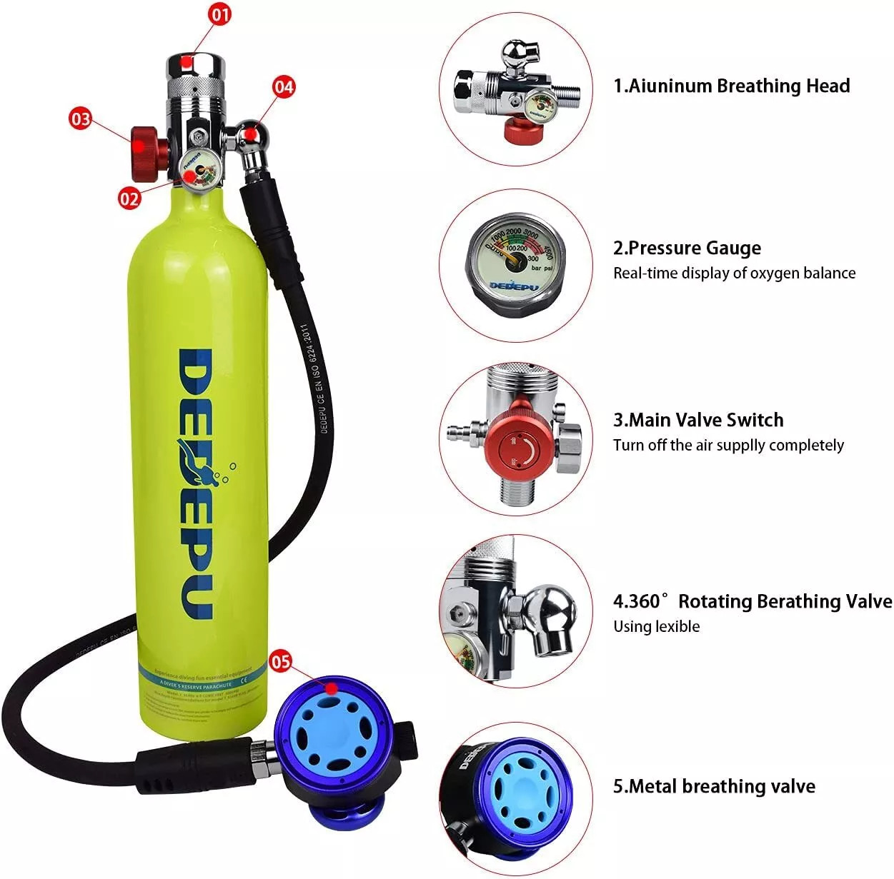 DEDEPU Scuba Diving Kit Full Face Snorkel Mask 1L Air Oxygen Tank Underwater US