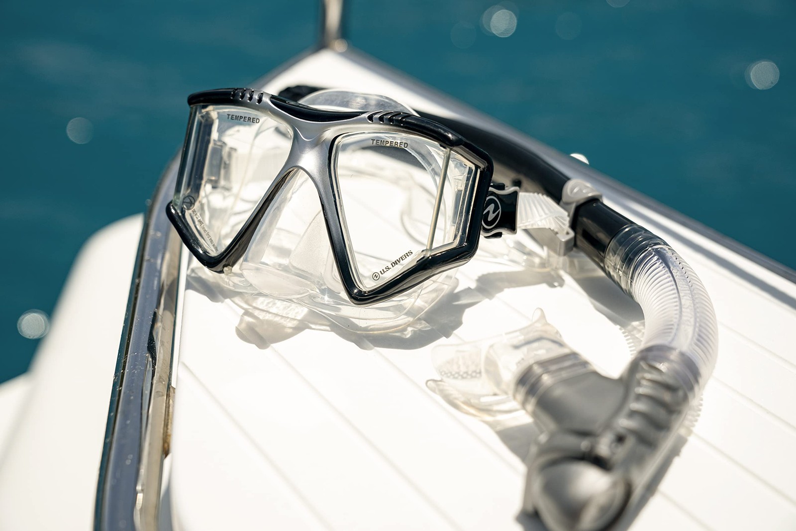 US Divers Sideview II Snorkel Mask, Adult, Pro Series, Black/Silver, Clear Lens