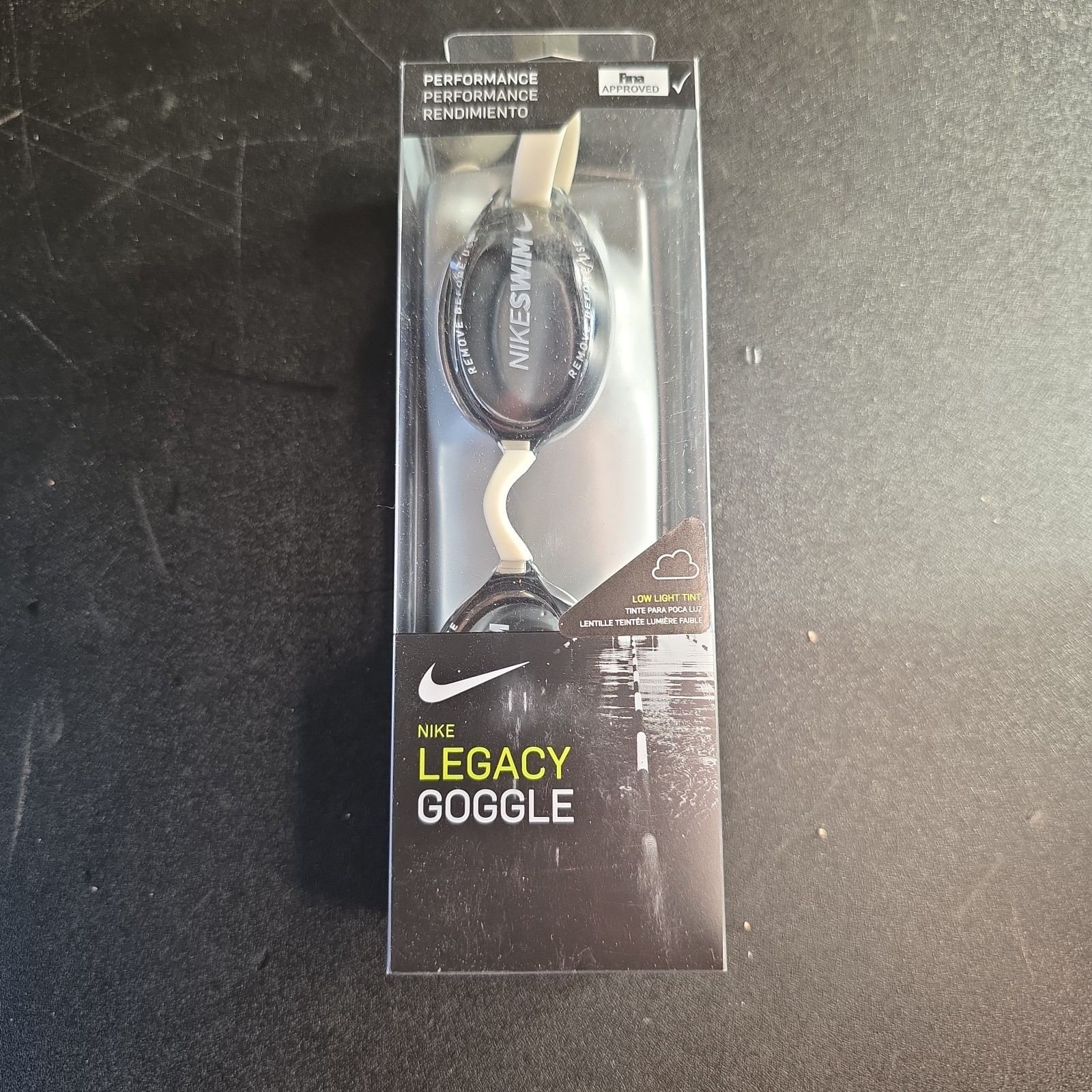 Nike Swim Legacy Goggle (Adult Competition – Low Light Tint – White) Brand New!