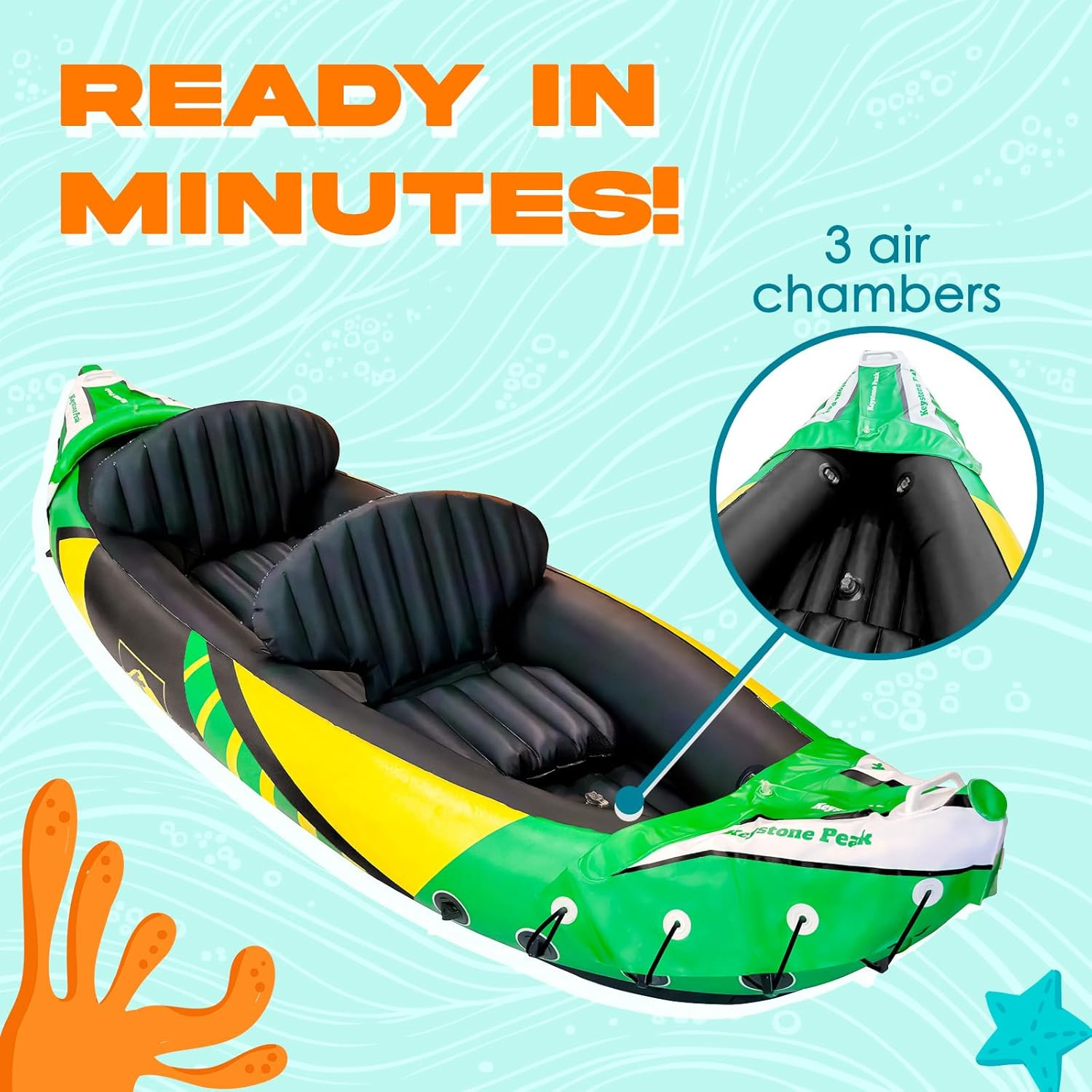 Inflatable Kayaks Tandem 2 Person Heavy-duty Detachable Sun Canopy Seats Paddles